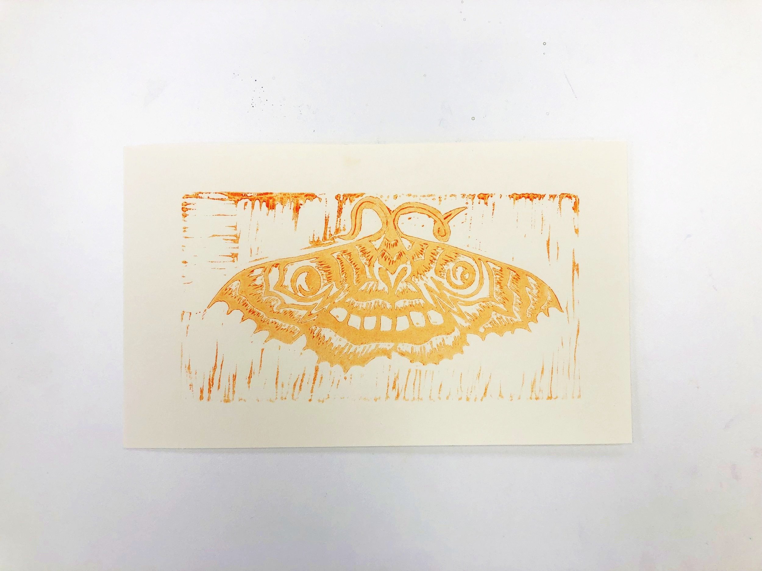 Mothface, Acrylic Ink on Paper, 5" by 8", 2023