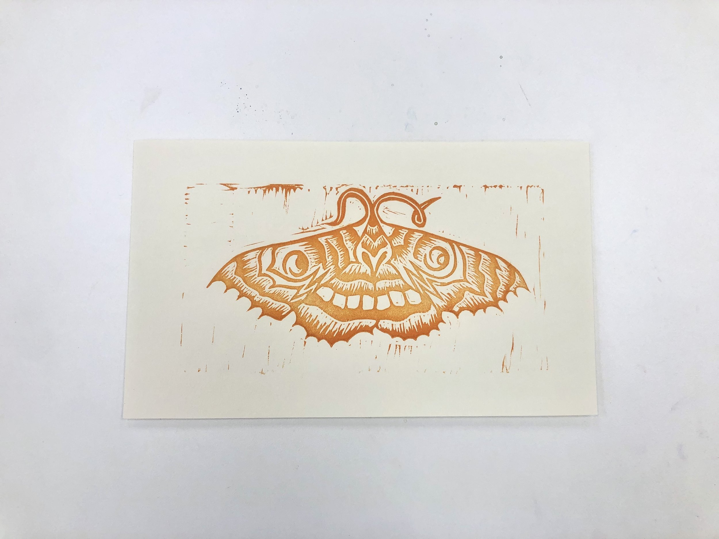 Mothface, Acrylic Ink on Paper, 5" by 8", 2023