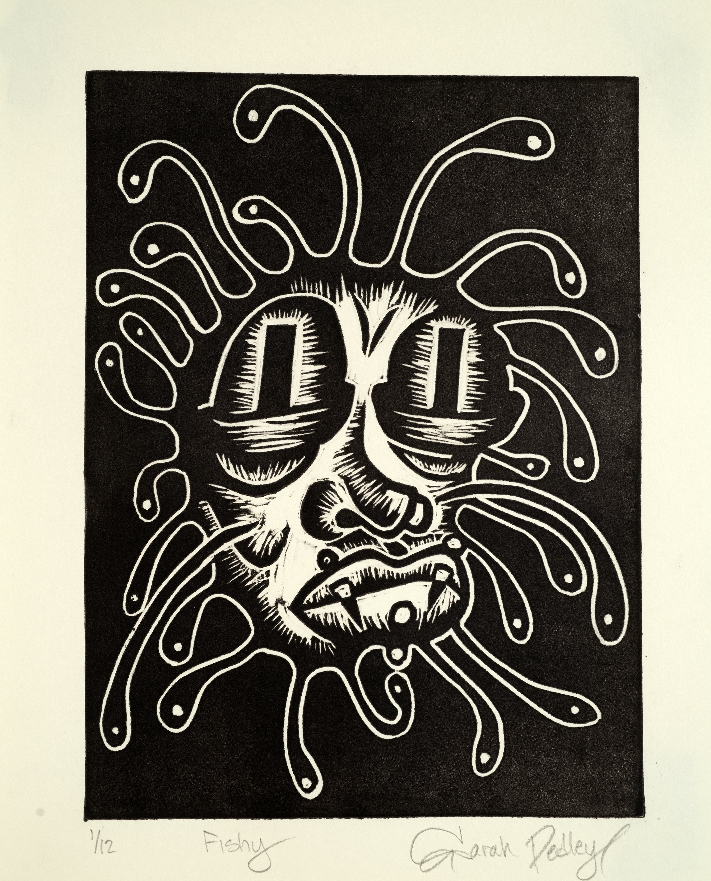 Fishy,
Acrylic Ink on Paper,
10" x 8",
2025,
Photographed by Greg Staley