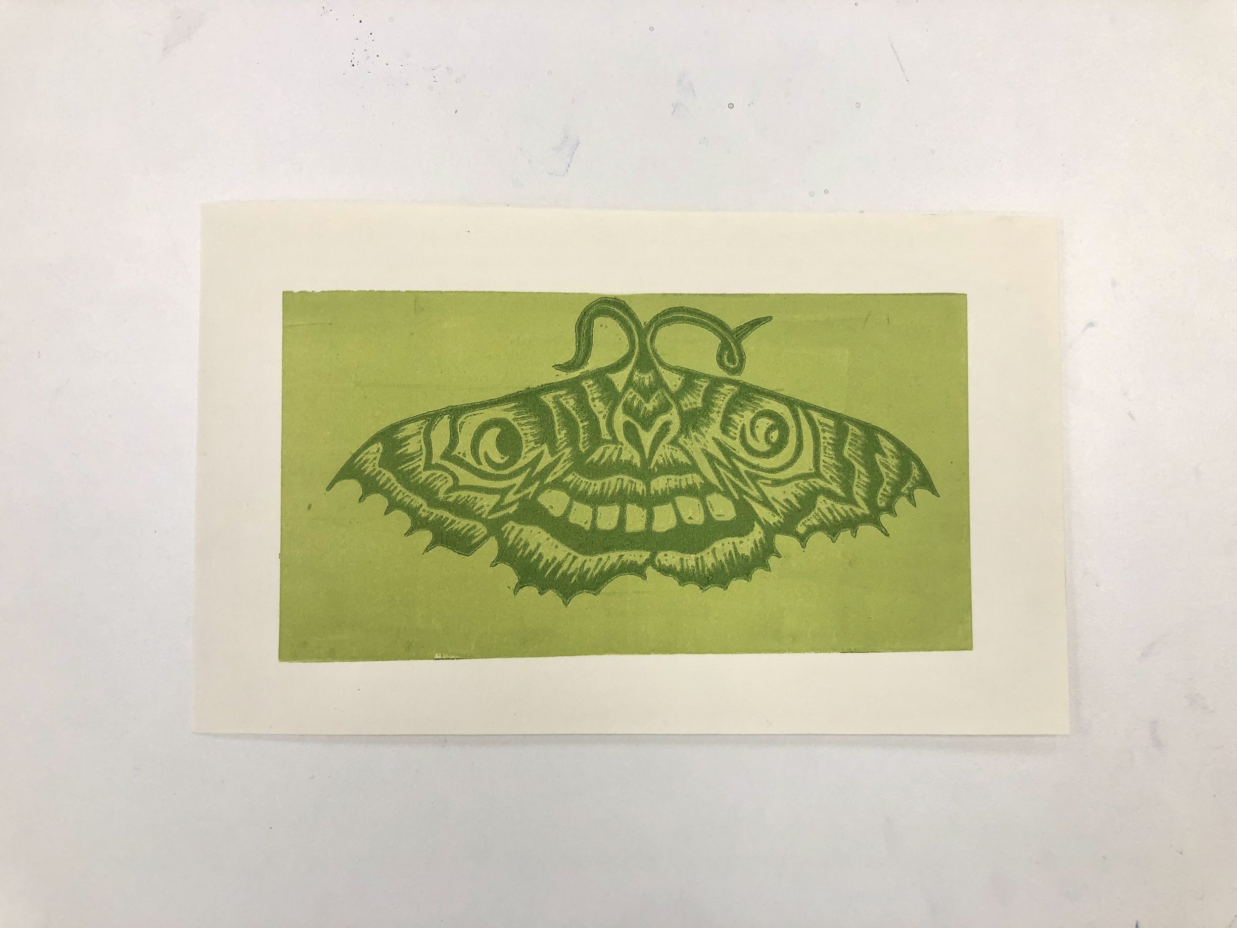 Mothface, Acrylic Ink on Paper, 6" by 8", 2023