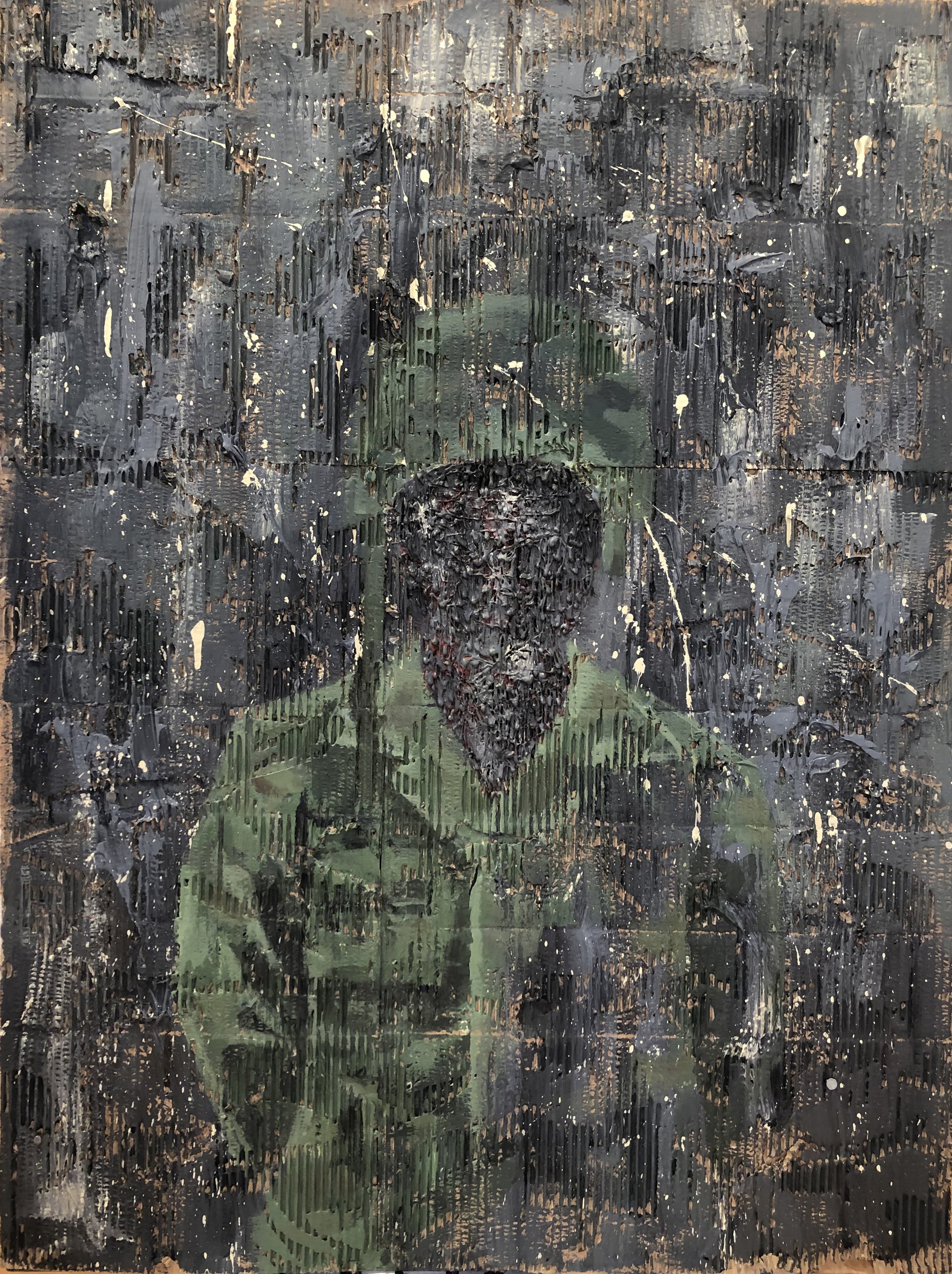 Soldier, Mixed Media on cardboard and canvas, 40" by 30"