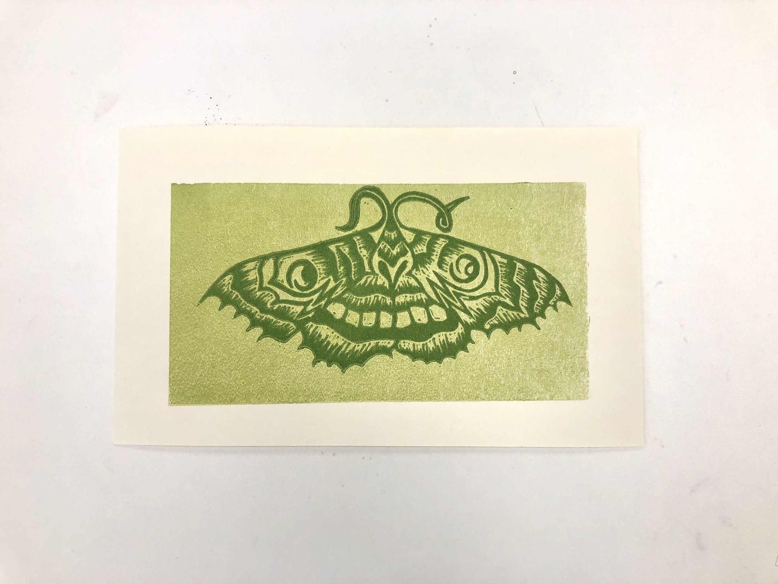 Mothface, Acrylic Ink on Paper, 6" by 8", 2023