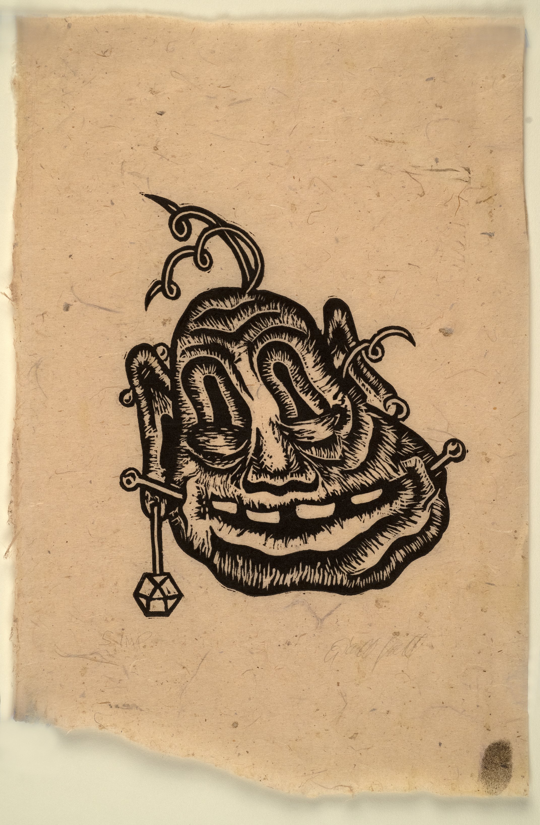 Mango Man,
Acrylic Ink on Chinese Paper,
14" by 8",
2023,
Photographed by Greg Staley
