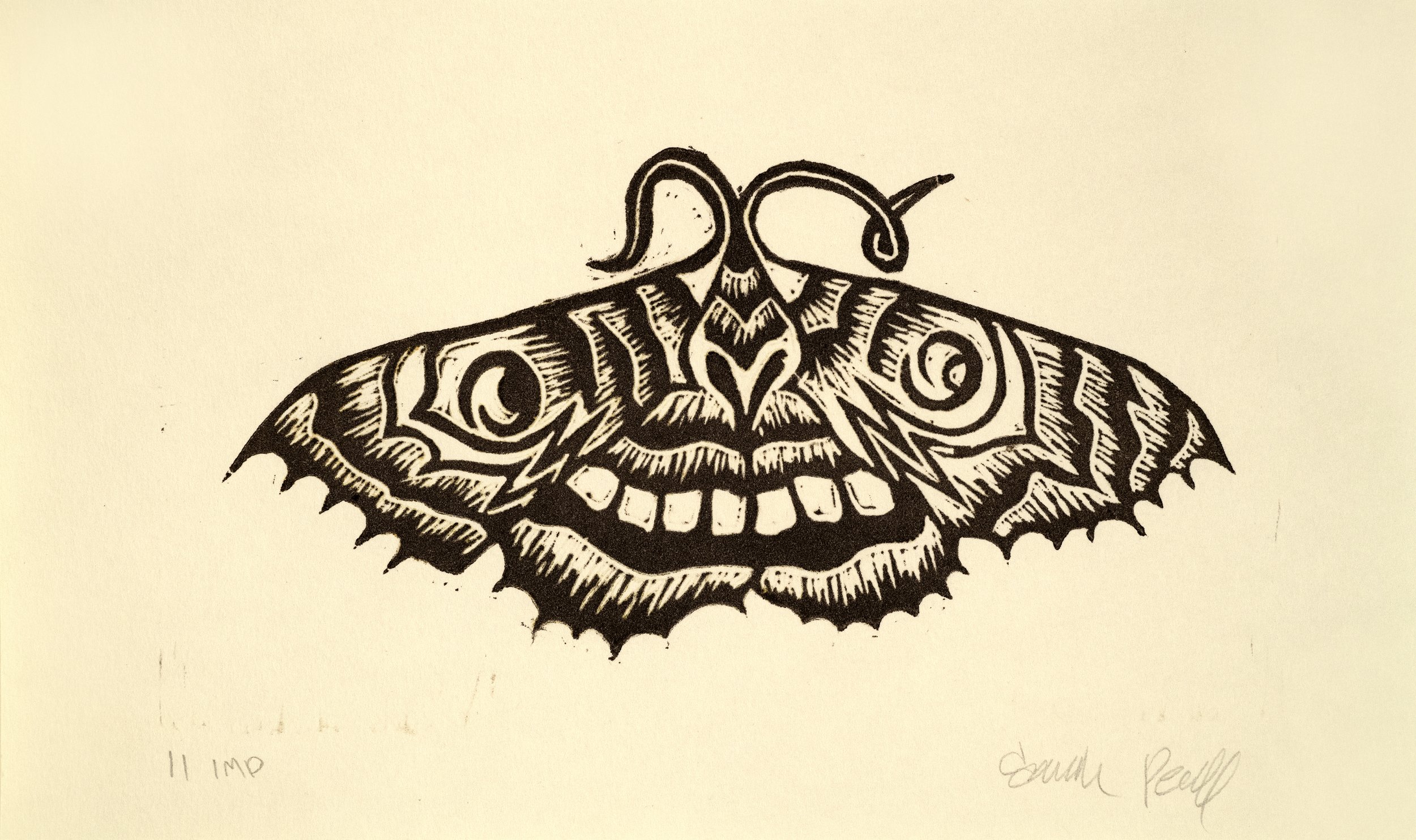 Mothface,
Acrylic Ink on Paper,
6" x 10",
2023,
Photographed by Greg Staley