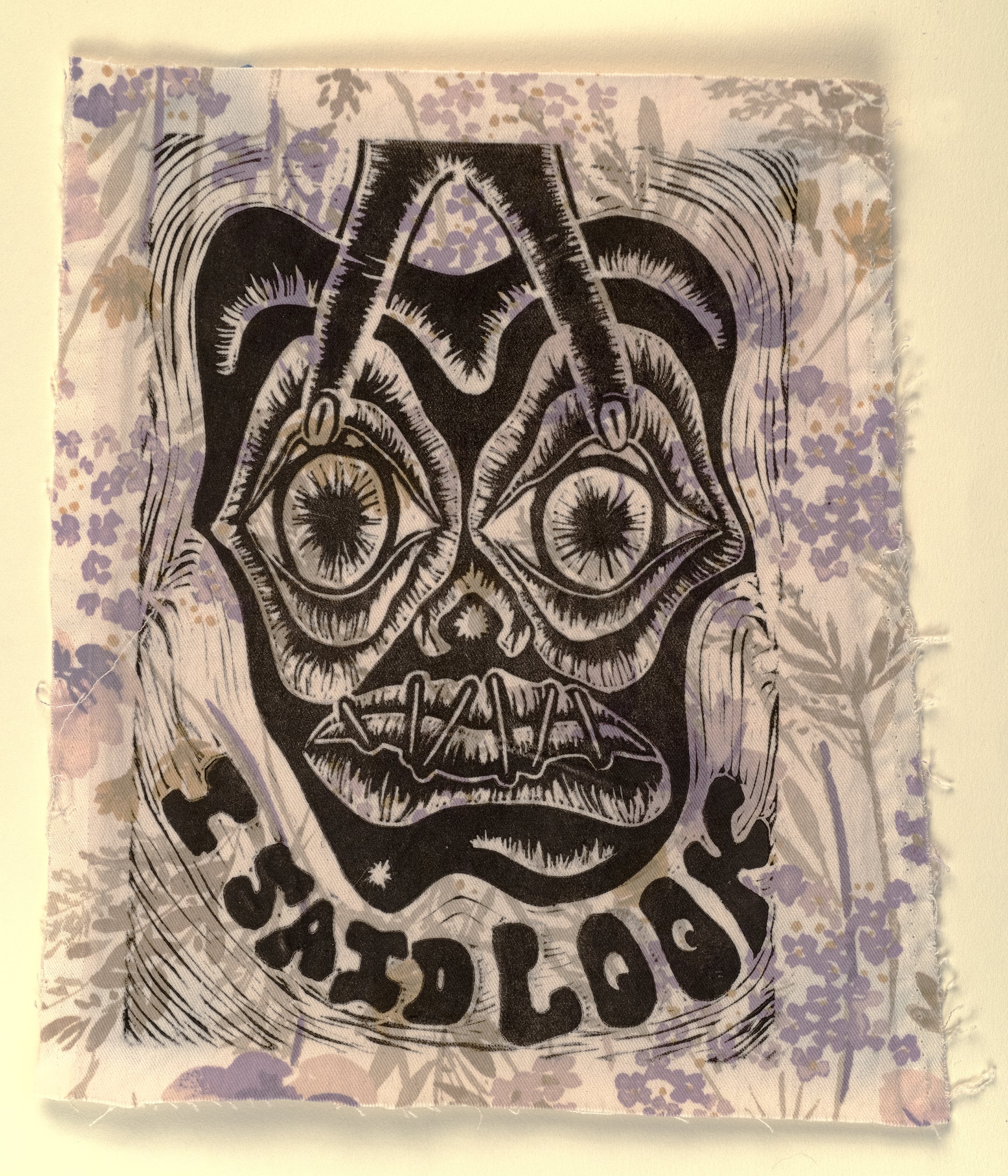 Eyes Up,
Acrylic Ink on Fabric,
10" x 8",
2024,
Photographed by Greg Staley