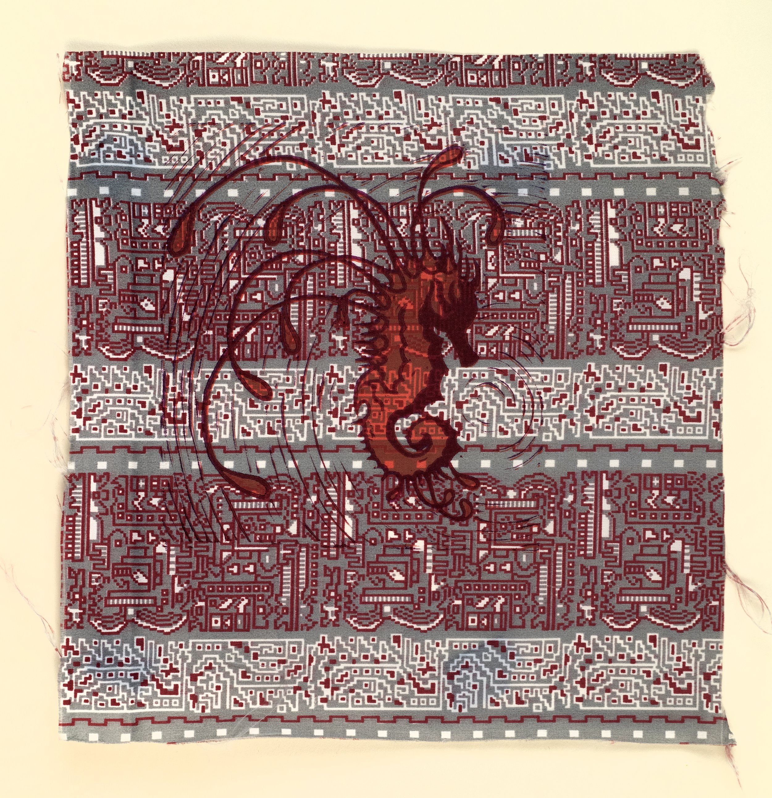 Vegetation,
Acrylic Ink on Fabric,
2024,
Linoleum Print,
Photographed by Greg Staley