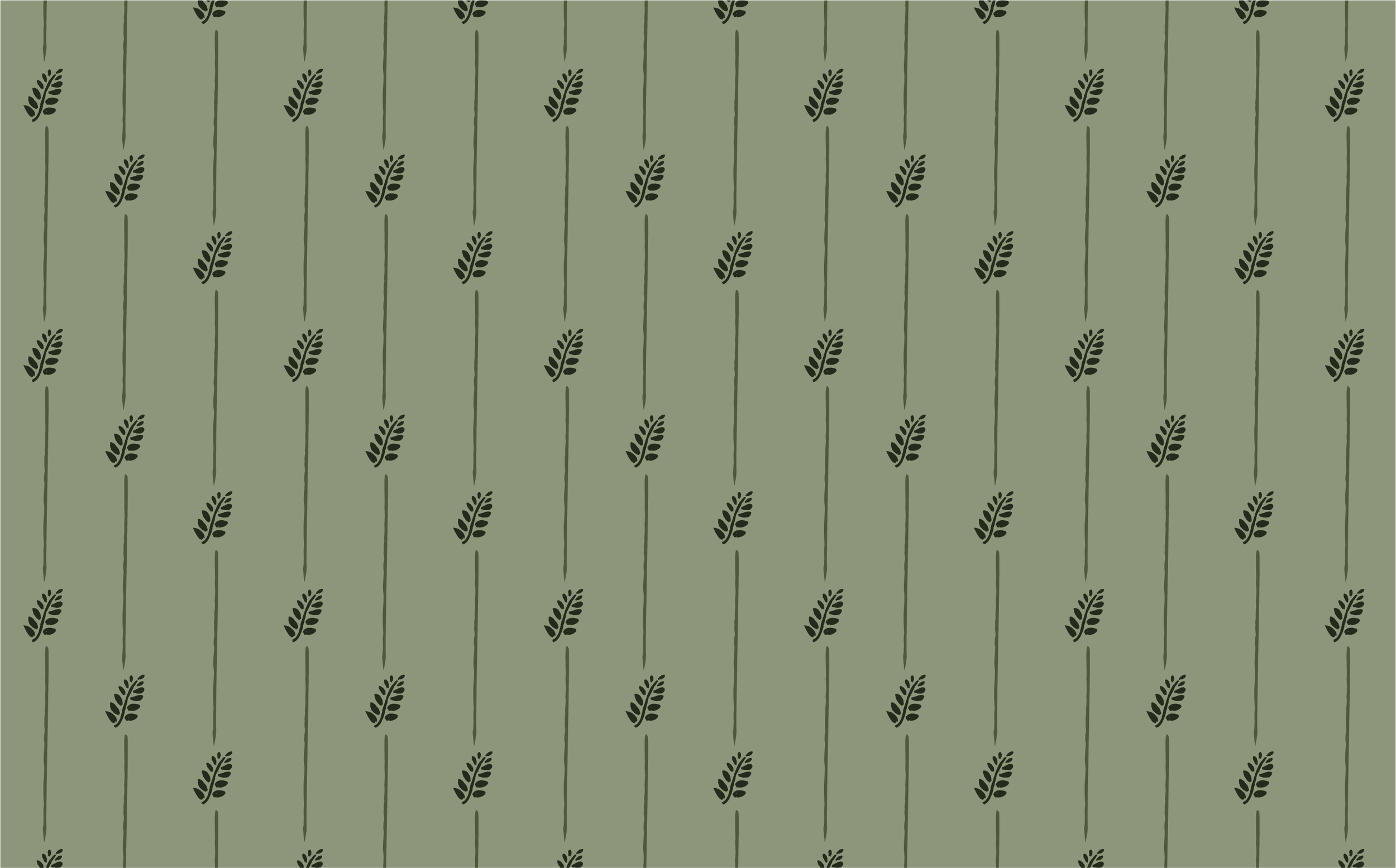 Pattern of black wheat stalks on a green background.