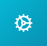 Icon of a gear or cogwheel on a blue background