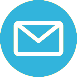 Icon of a black envelope on a blue circular background.