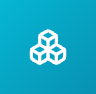 Icon of three stacked cubes, symbolizing 3D or 3D modeling, on a blue background.