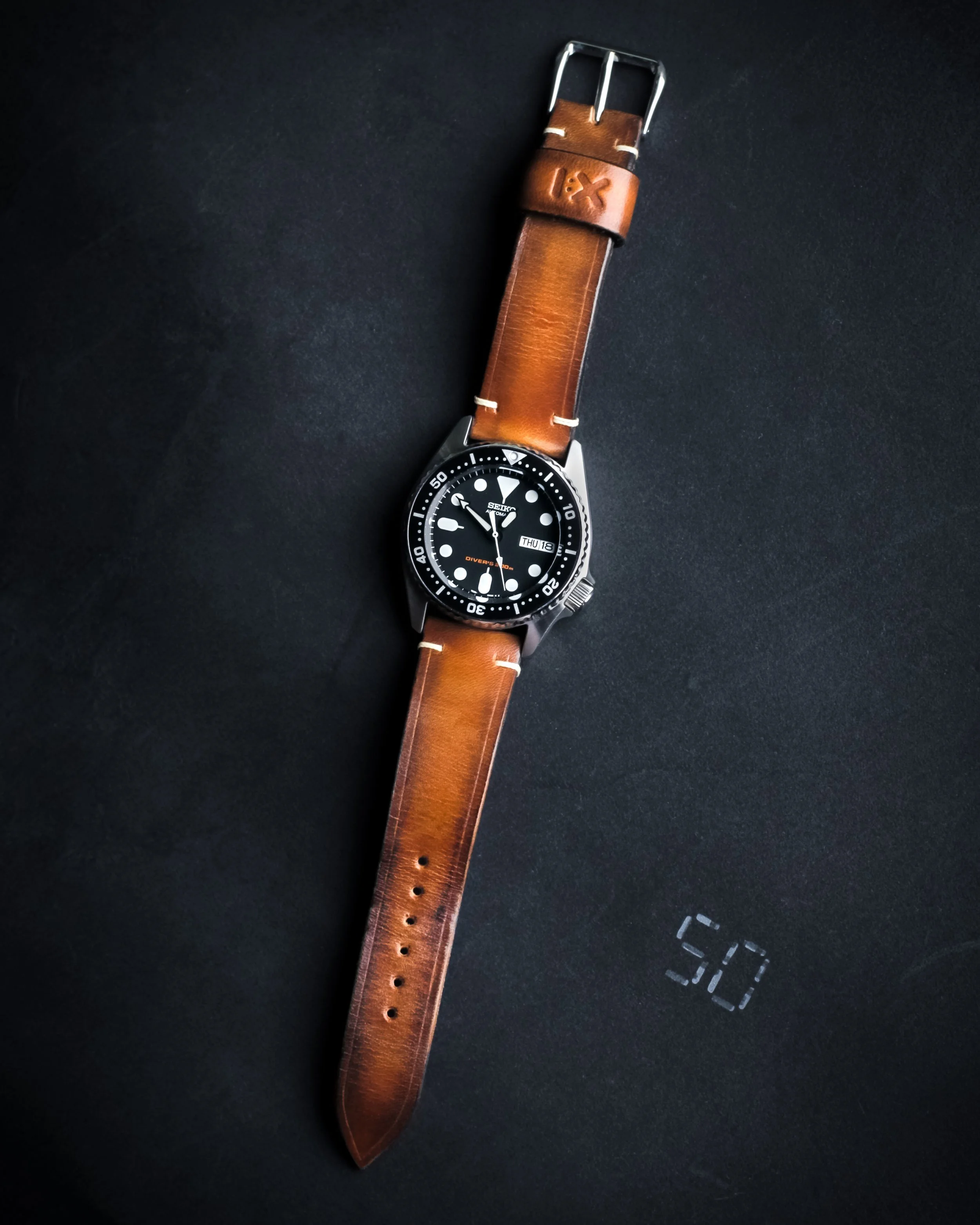 Aged brown cow leather for the SKX013