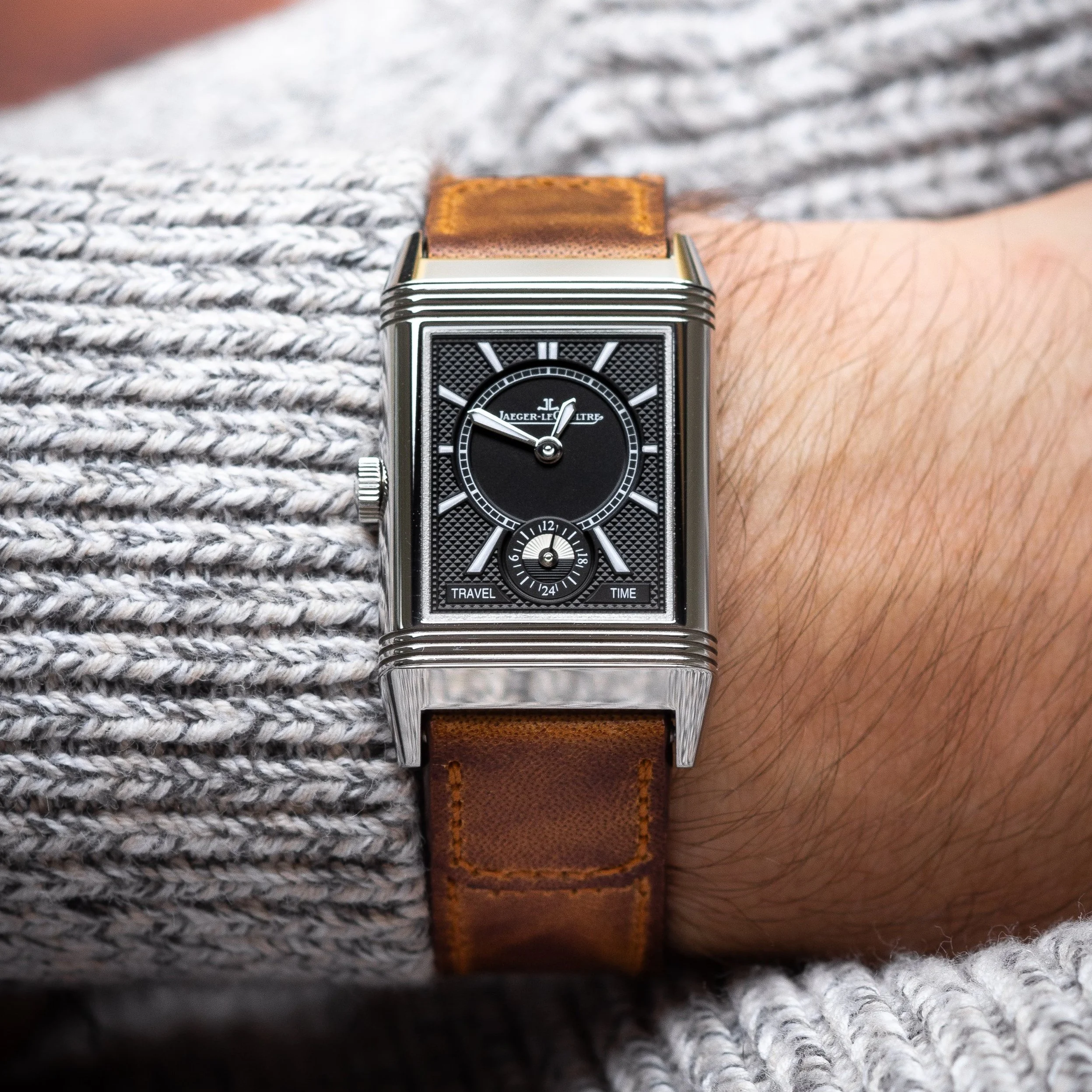 Custom brown stepped strap for the Reverso