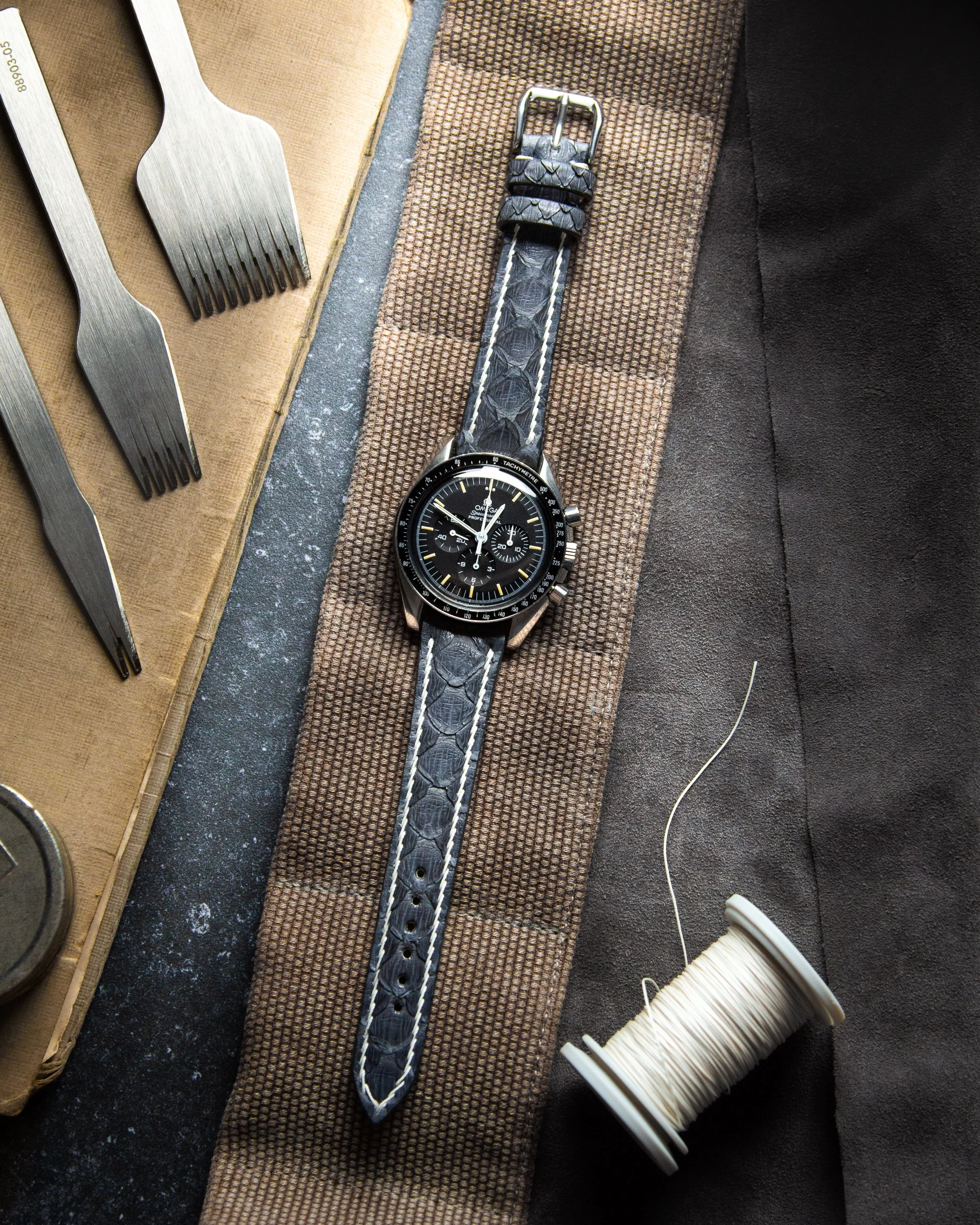 Grey python + 3mm embroidery stitch