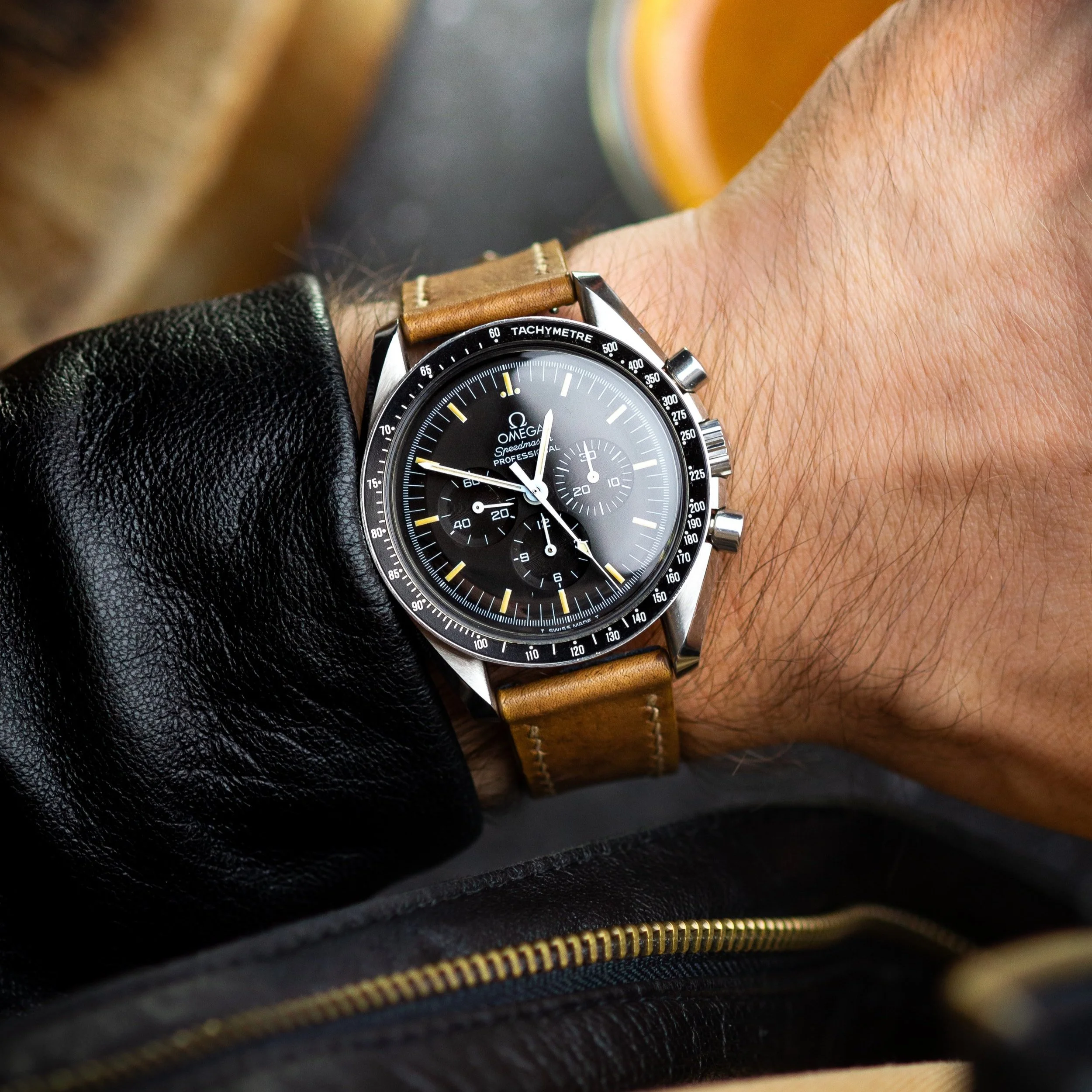 Rustic brown ‘roo for the Omega Speedmaster