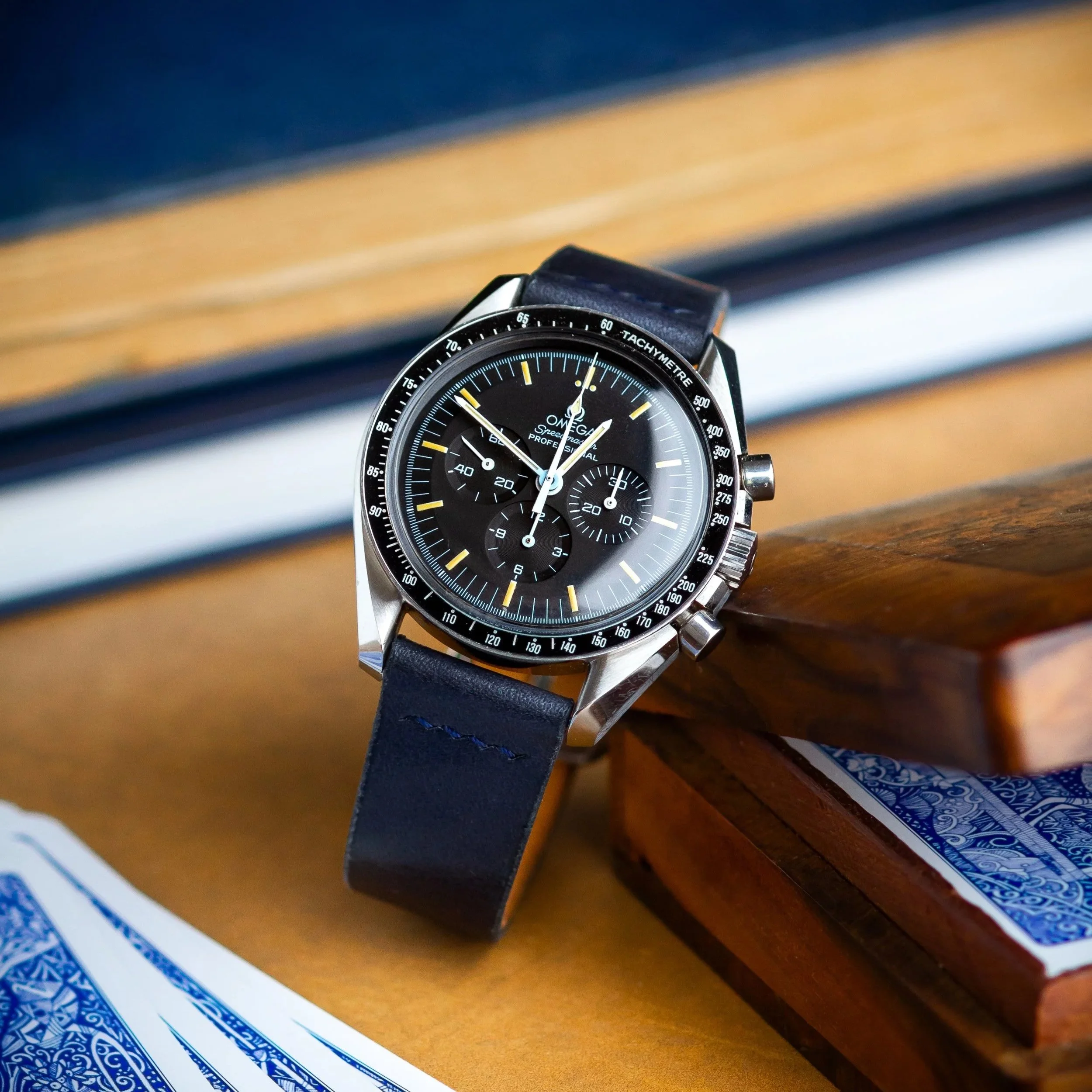 Navy cow leather for the Omega Speedmaster