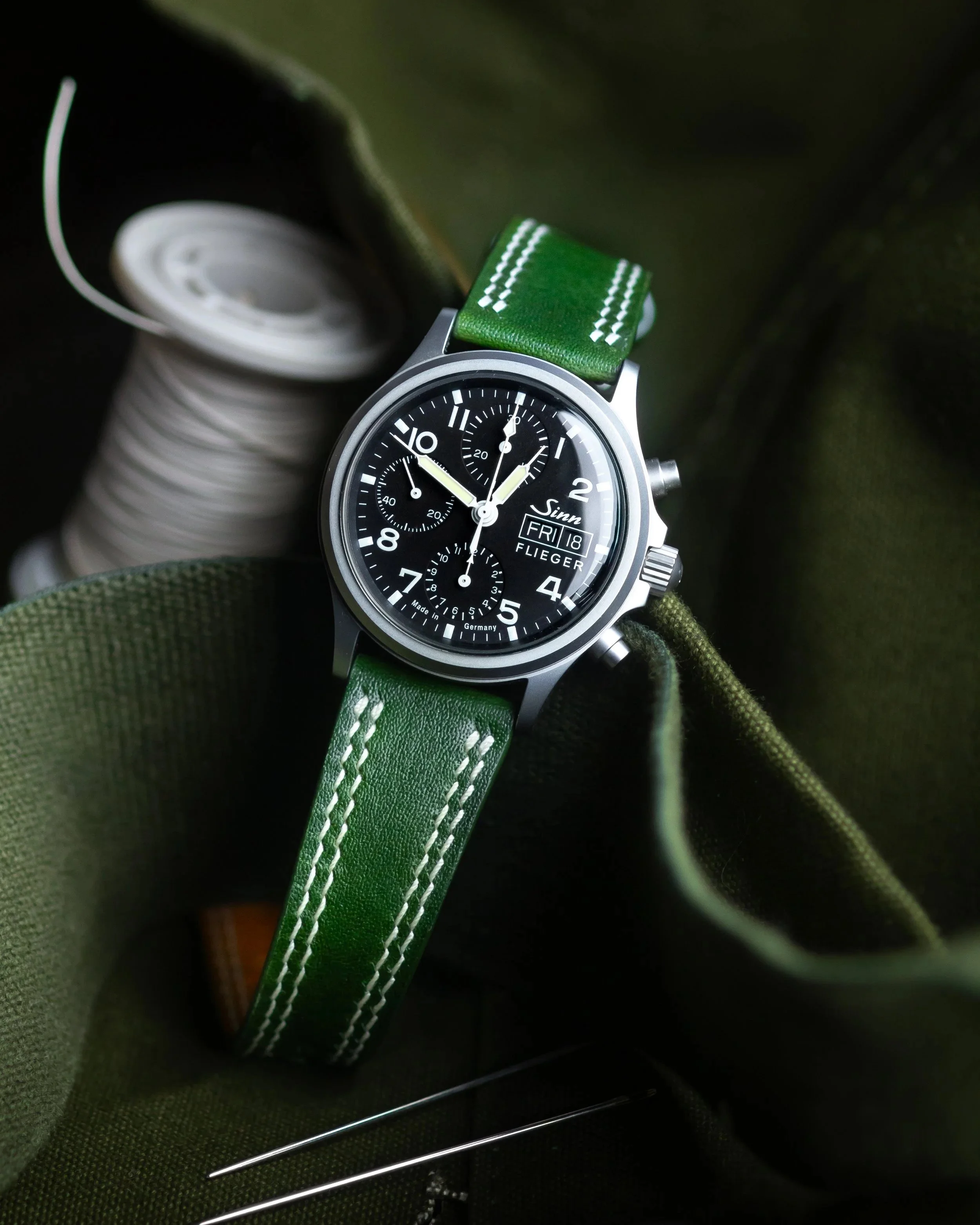 Double stitch green ‘roo for the Sinn 356