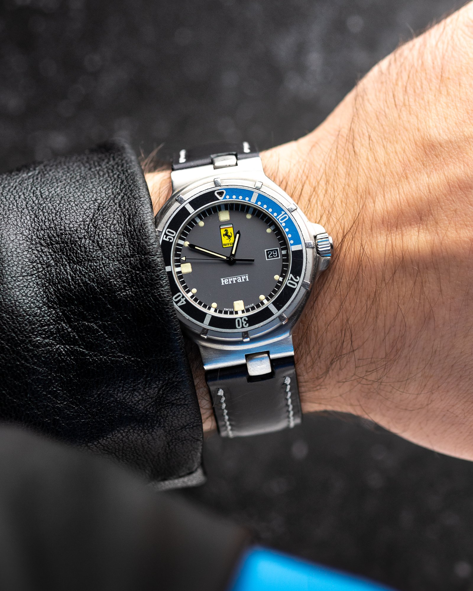 Custom Black calfskin for Ferrari watch