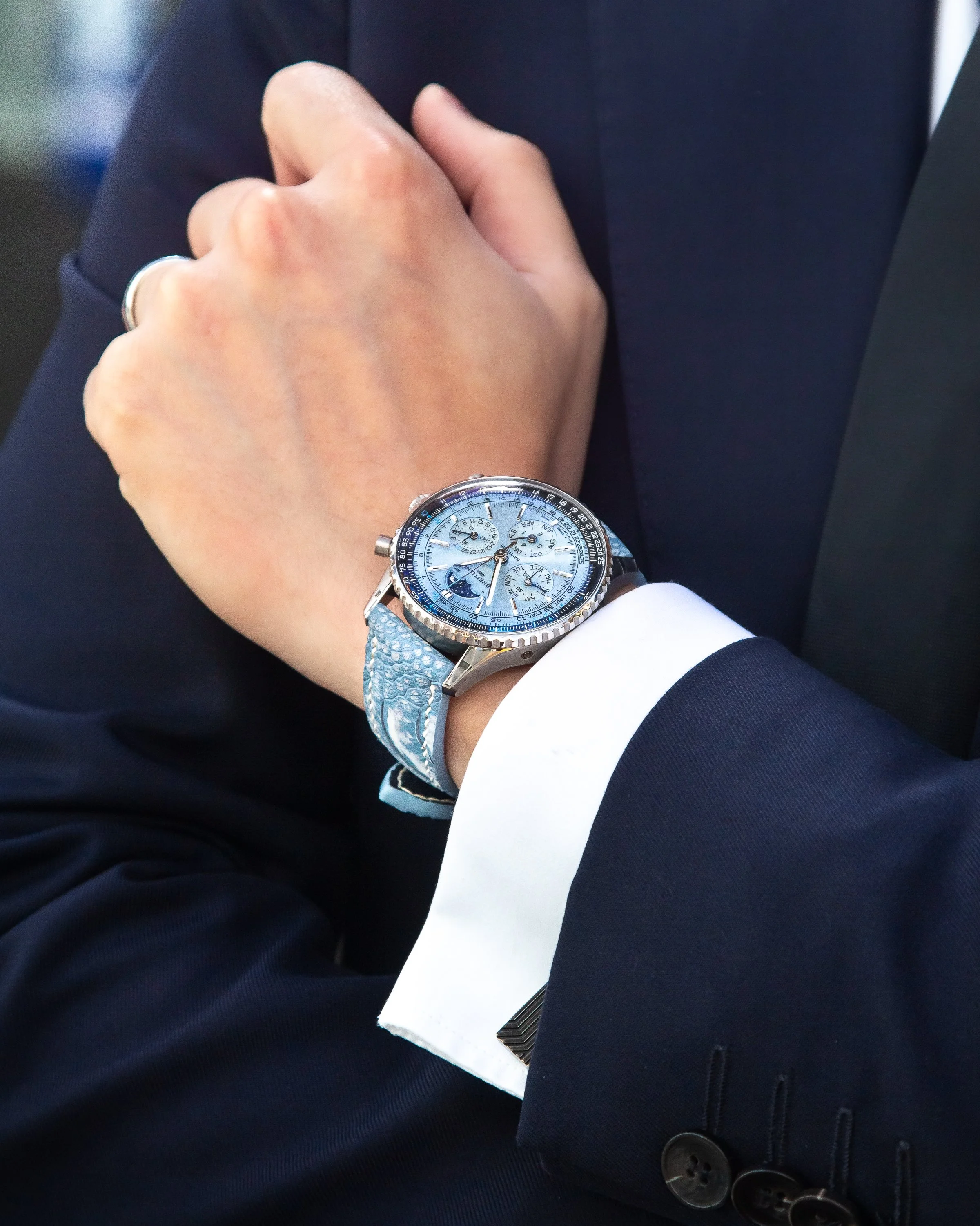 Ice blue ostrich for the Breitling Navitimer B19 Perpetual Calendar