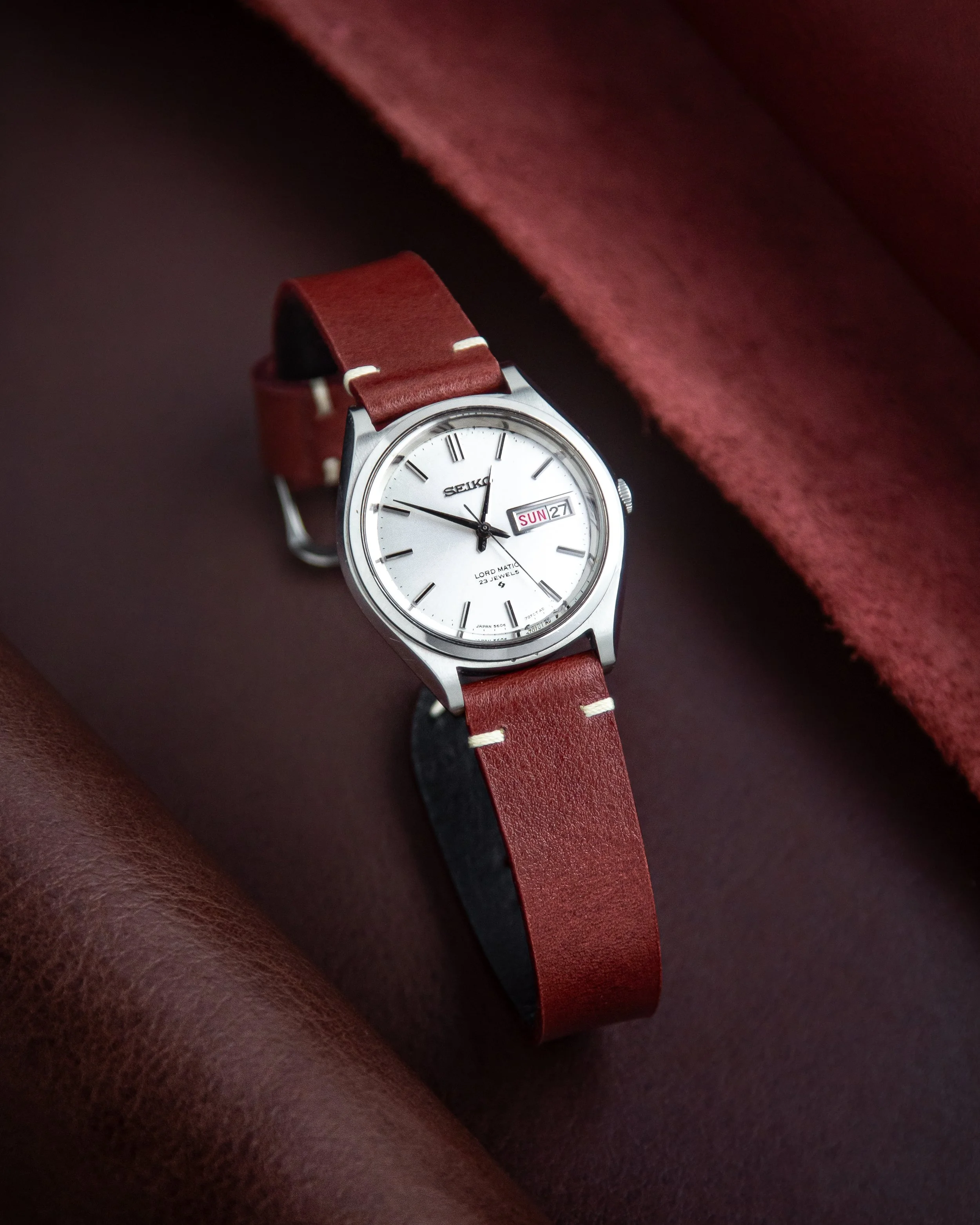 Vintage style Ruby leather for the Seiko Lord Matic