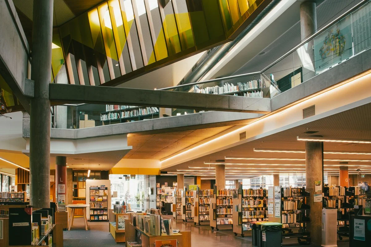 bendigo library main foyer area and looking up