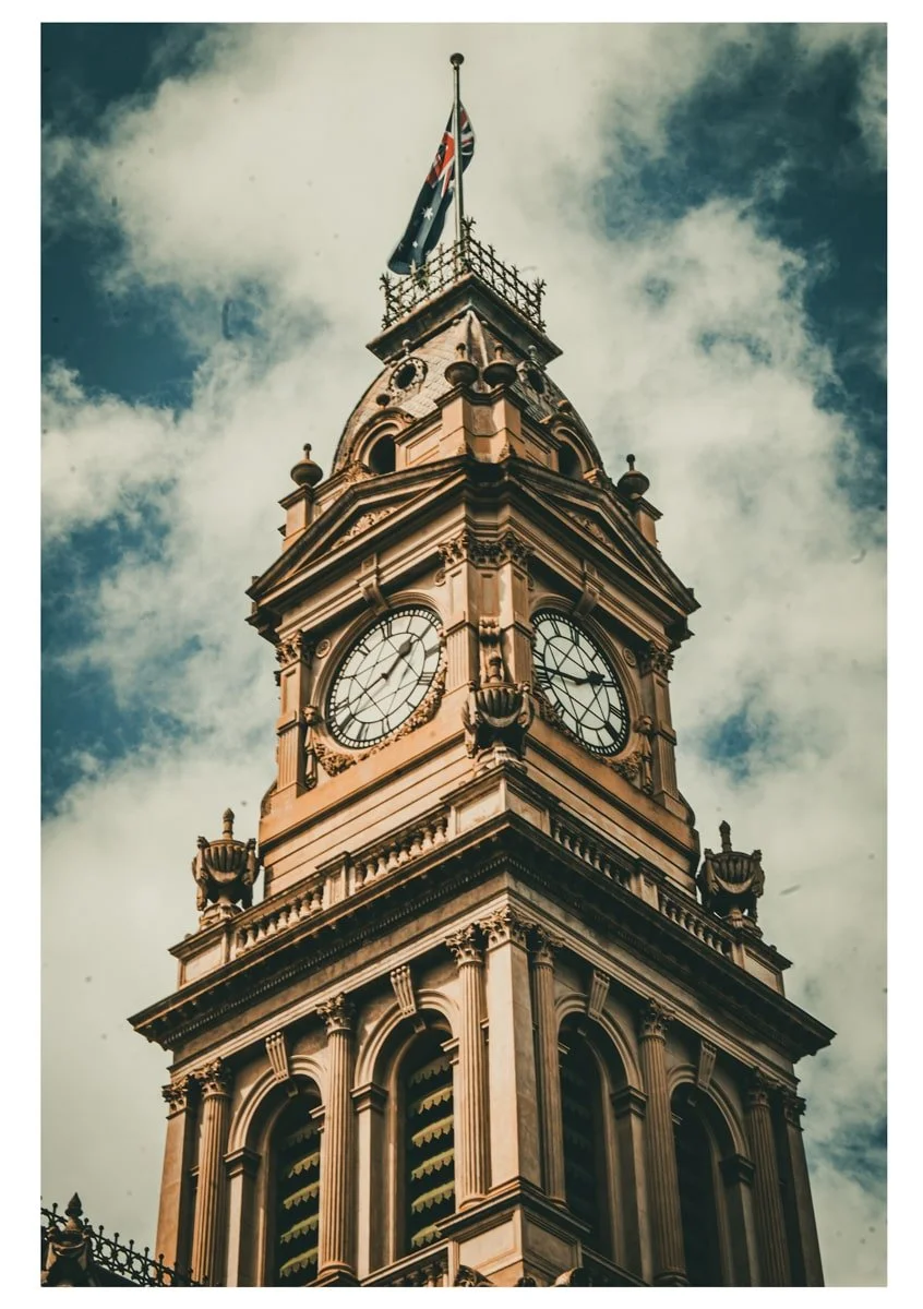 architectural clock tower in bendigo