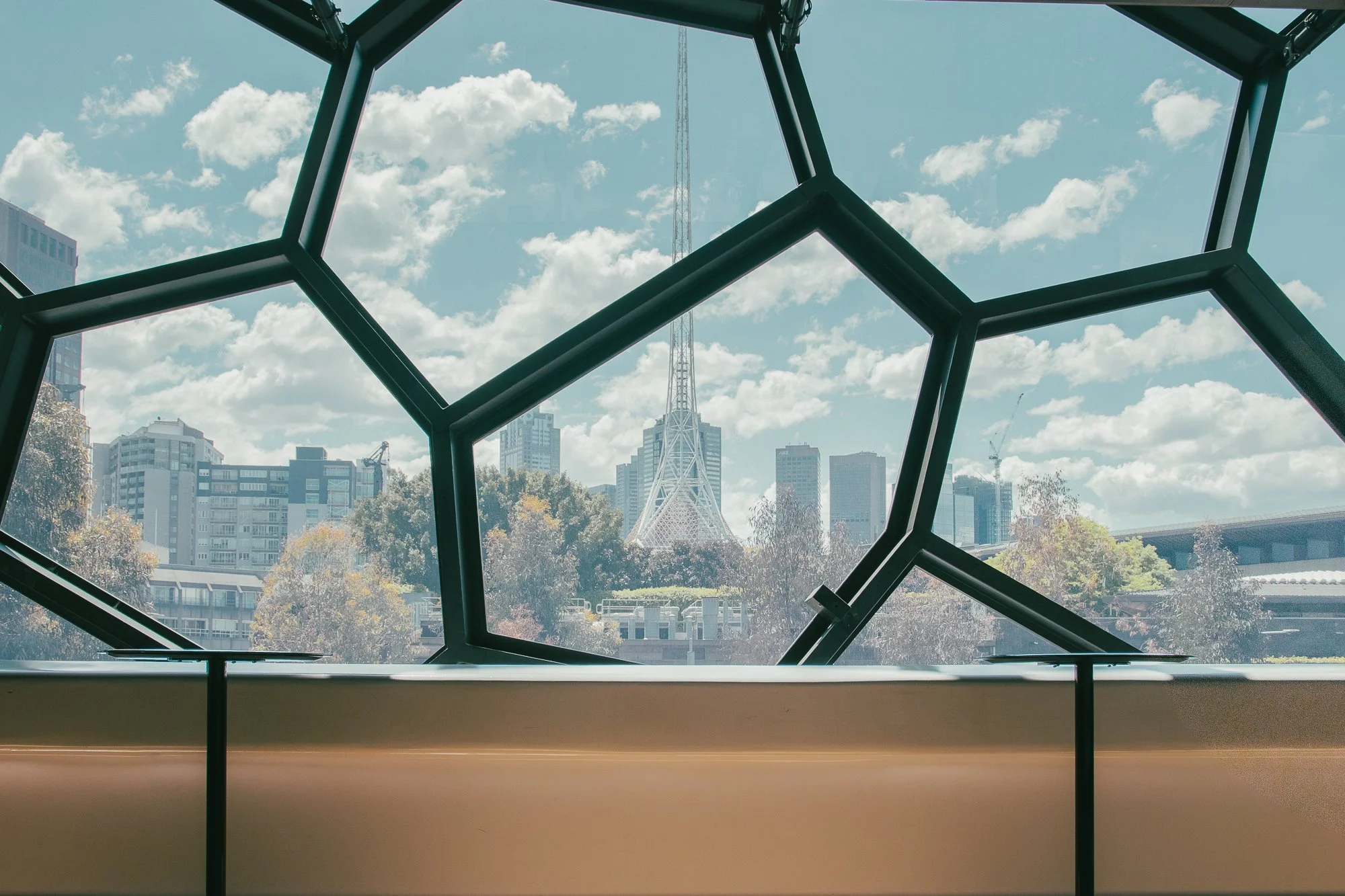 melbourne recital centre foyer and looking out at city of melbourne