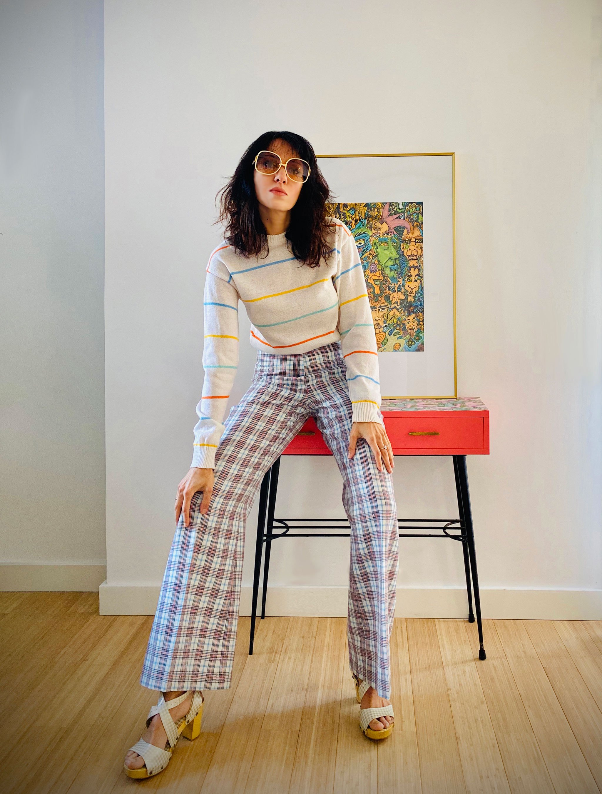 Flared Plaid Pants
