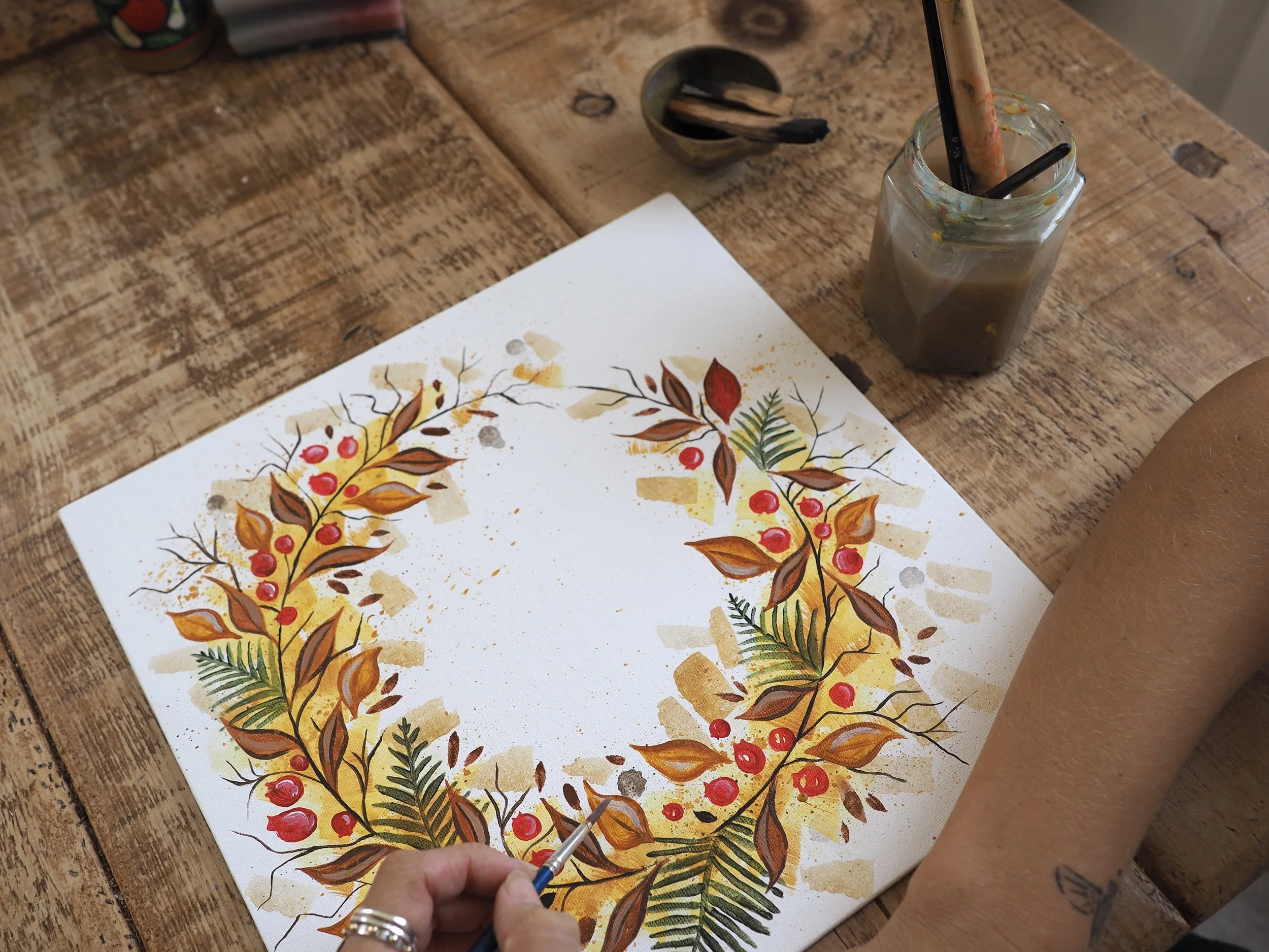 Watercolour Autumnal Wreath Painting Workshop