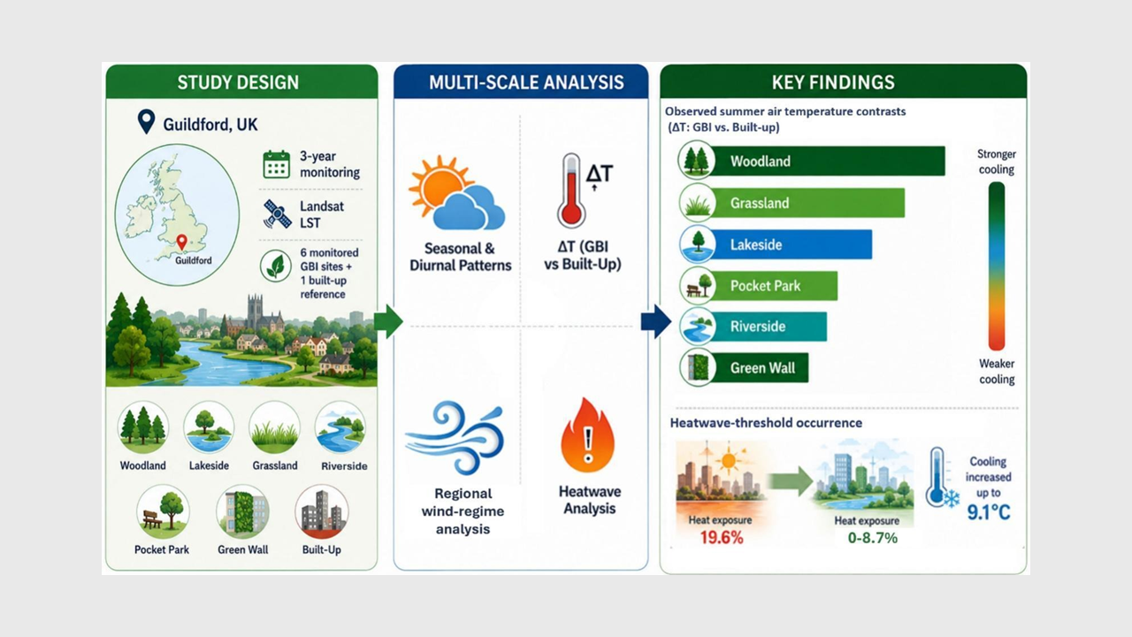 Green and blue spaces help cities stay cooler during heatwaves