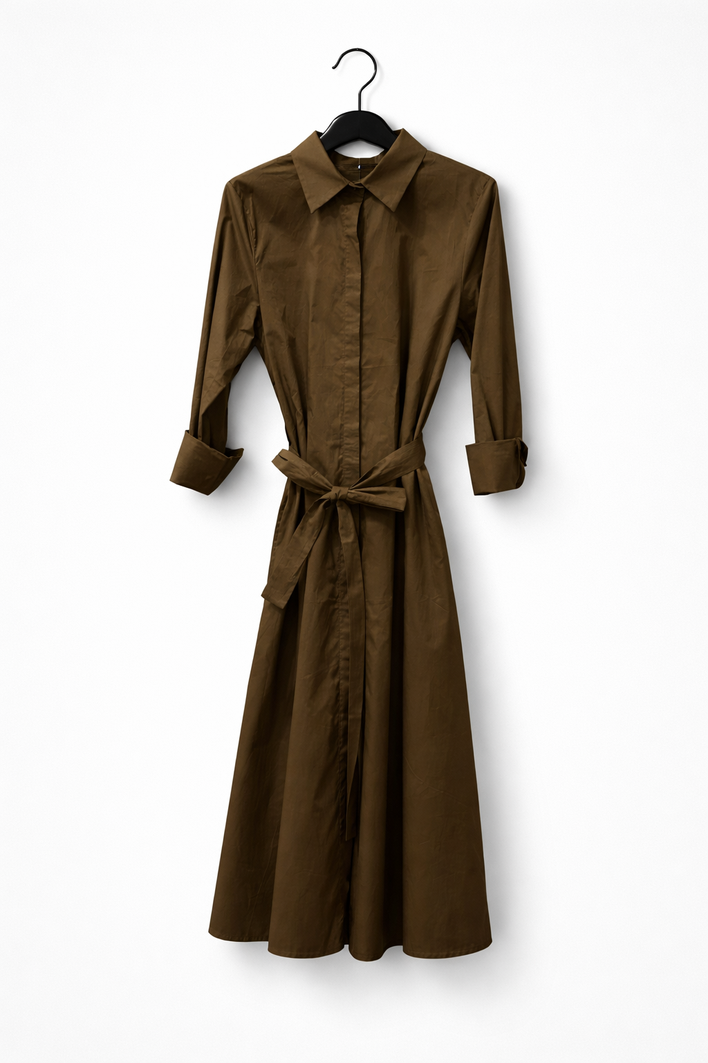Robe Chemise Longue Ceinturée - Brun Chocolat.png