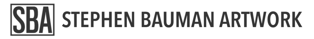 Logo mit den Worten 'SBA STEPHEN BAUMAN ARTWORK' auf schwarzem Hintergrund.