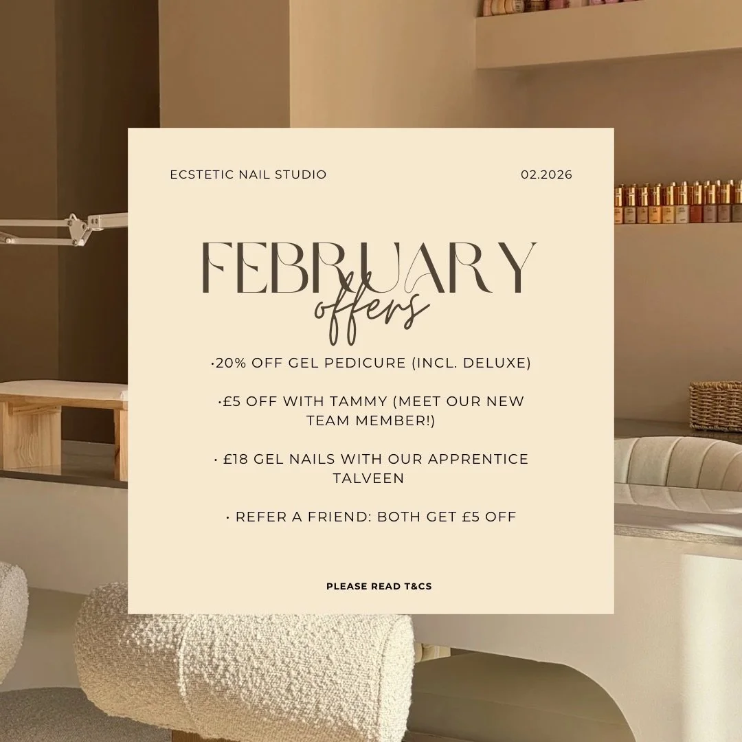 Our February offers are here ⬇️🌟

&bull;20% OFF Gel Pedicure (incl. Deluxe)
Enjoy our classic gel pedicure or upgrade to the ultimate deluxe &amp; colour.

&bull; &pound;5 OFF all services with Tammy
Celebrate and welcome our newest team member.

&b
