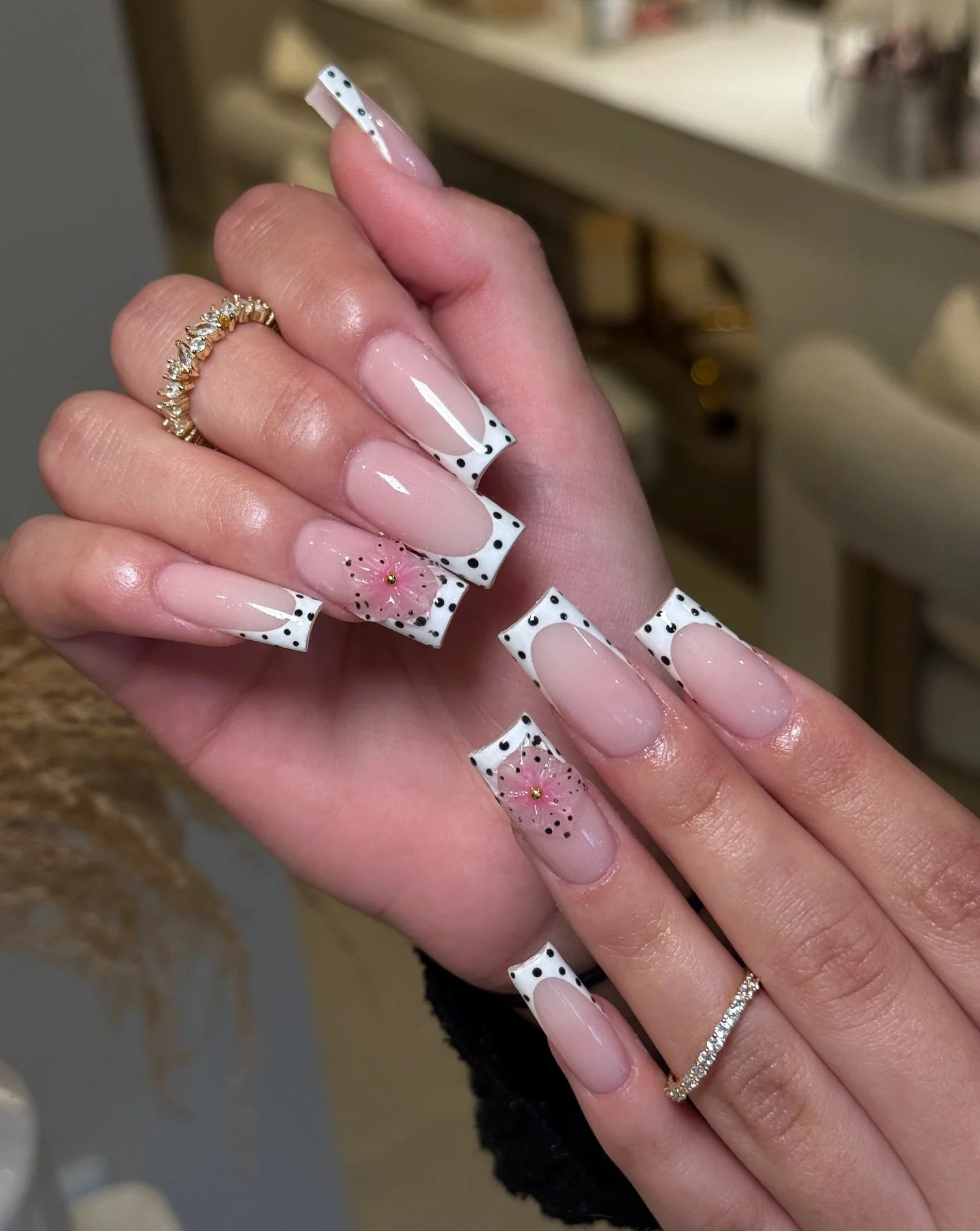 One of our most favourite set at the moment🥰😍

Service: Acrylic/biab+ complex design 30min 
(Katie/selina 1.5hr. Mia- 2hr)
📍 34 Harlestone Road, NN5 7AG
📲 Book your next set via the link in bio

#nail #naildesign #polkadots #3dflowernails #uknail