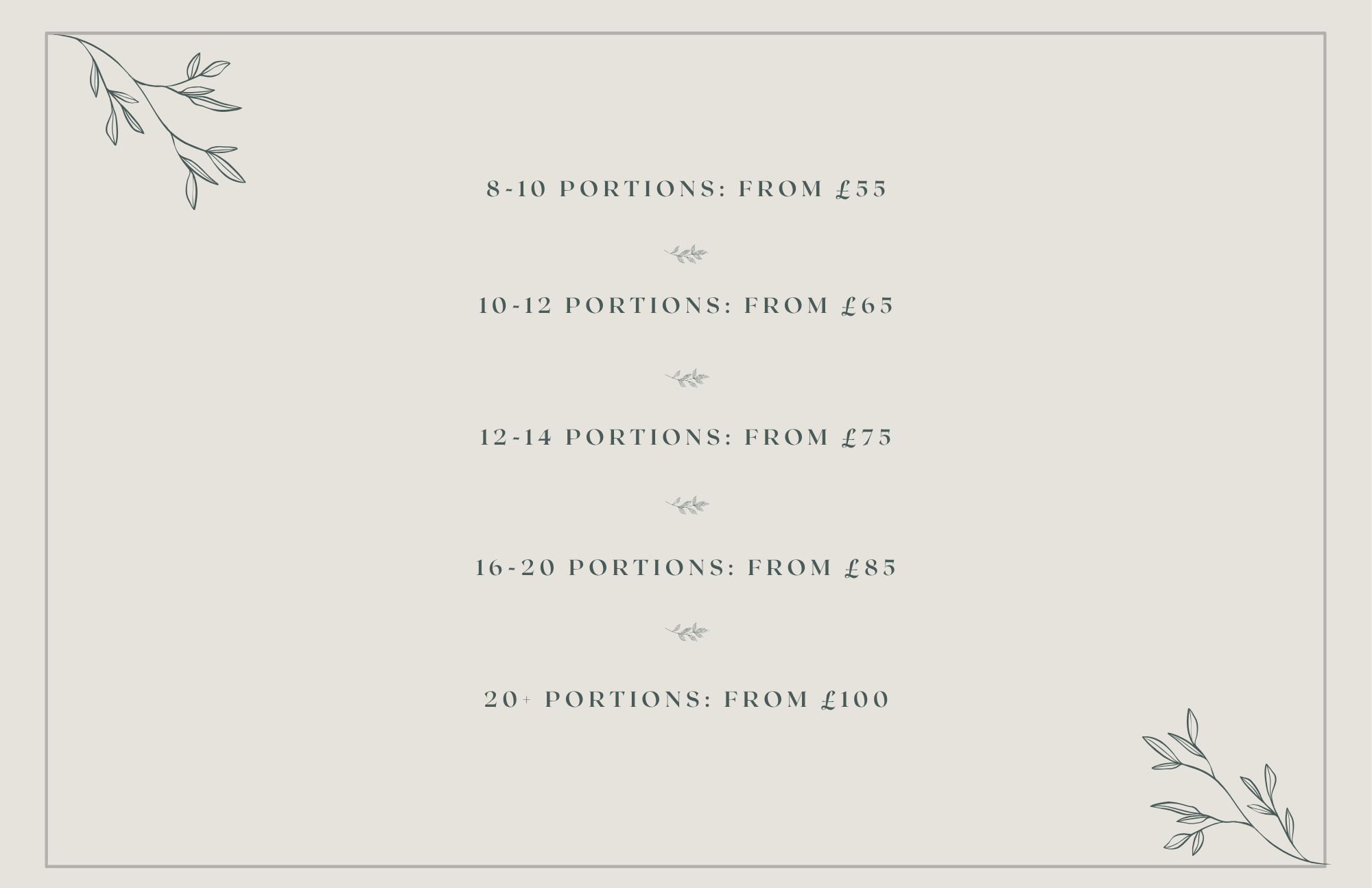 an image explaining how much a vegan birthday cake will cost depending on the size of cake you choose