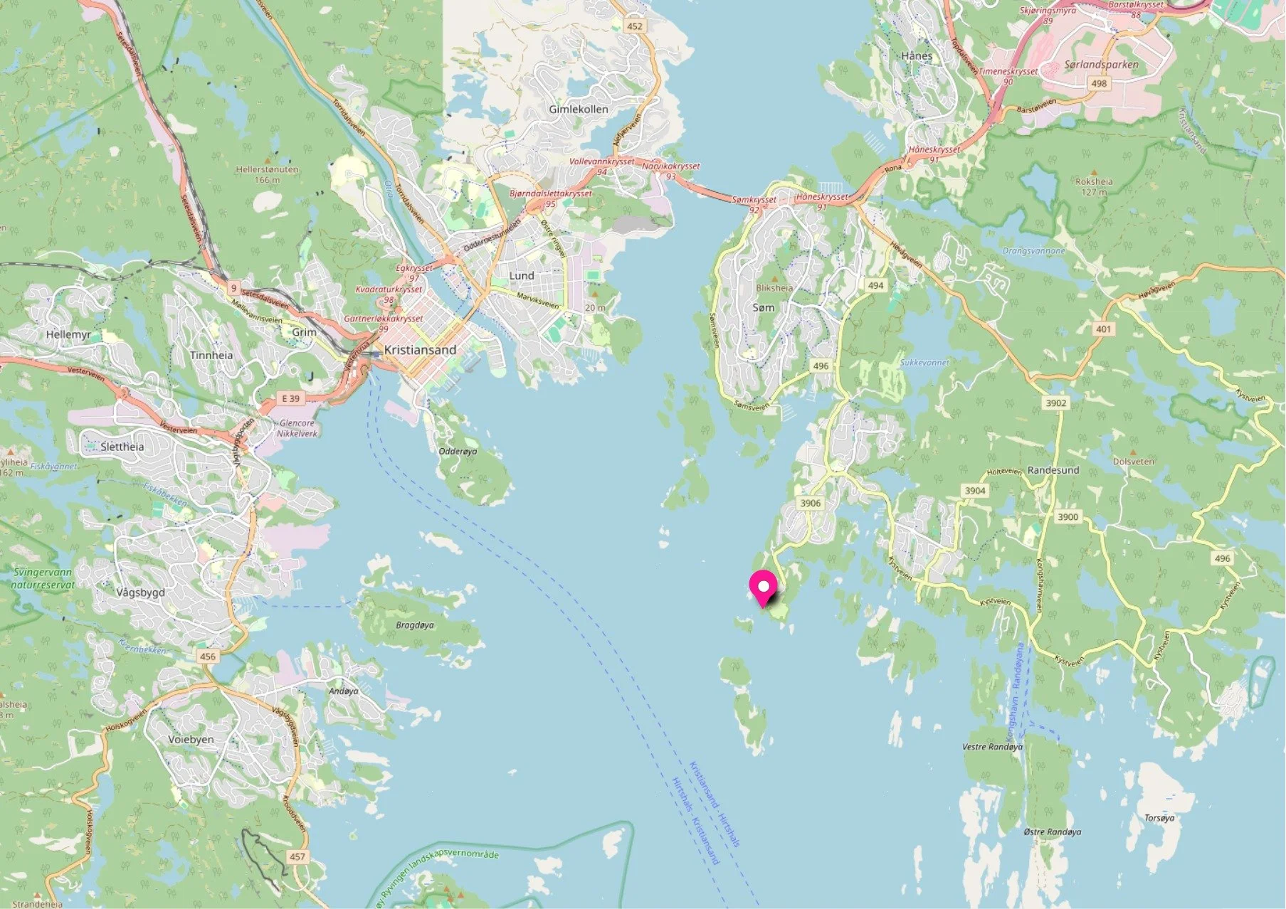Kart over Kristiansand