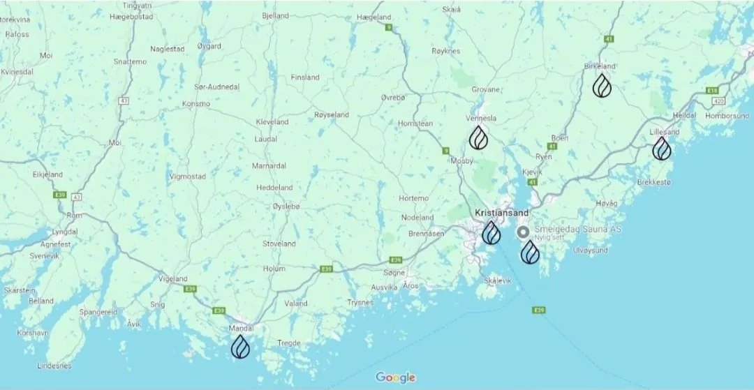 Oversiktskart over Smeigedag Saunas lokasjoner