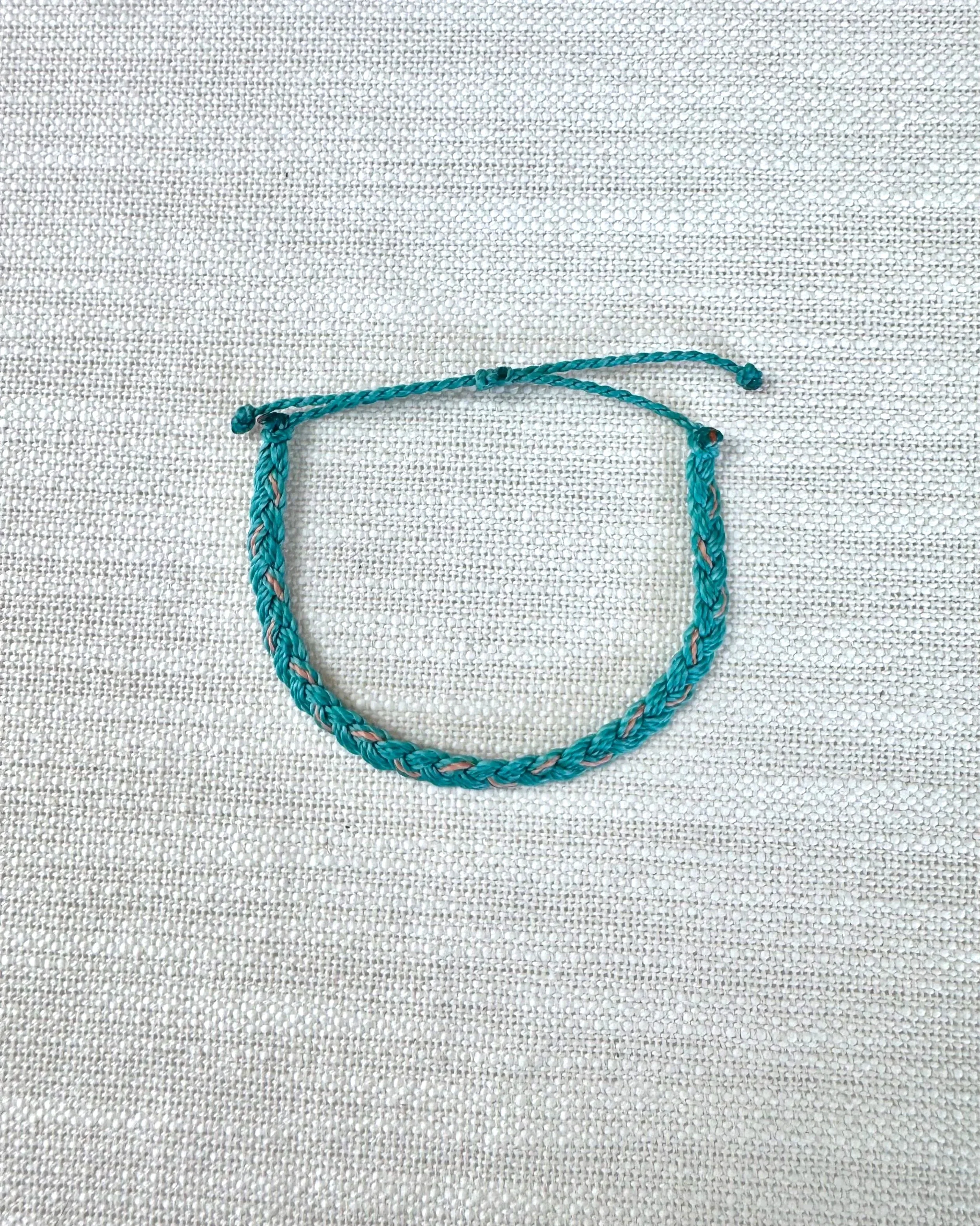 Little Fish, Teal with Coral Stripe, Thick Braided Bracelet