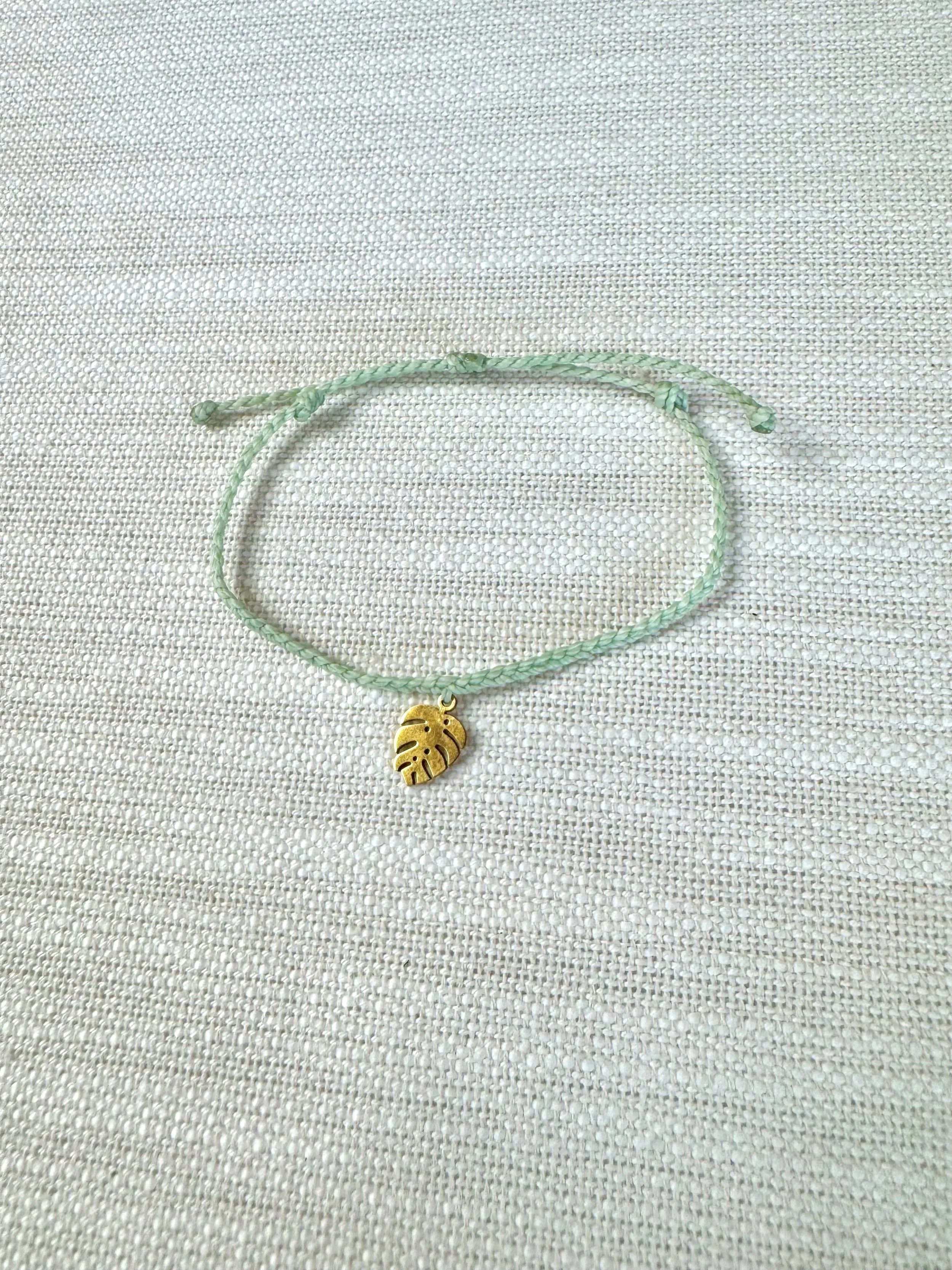 Green, Gold Monstera Leaf Charm Beacelet