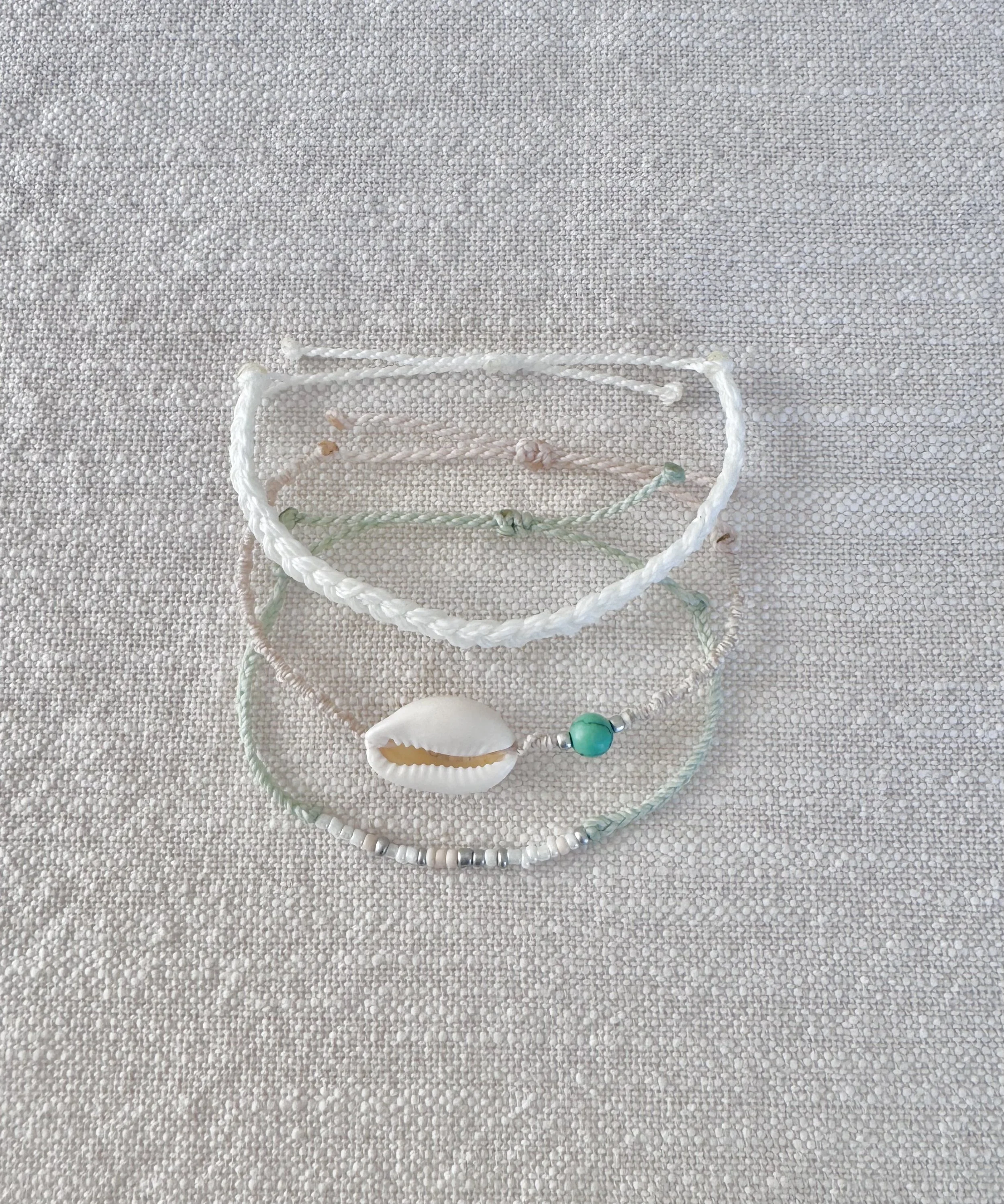 Shell, Braid, and Beaded Bracelet Set