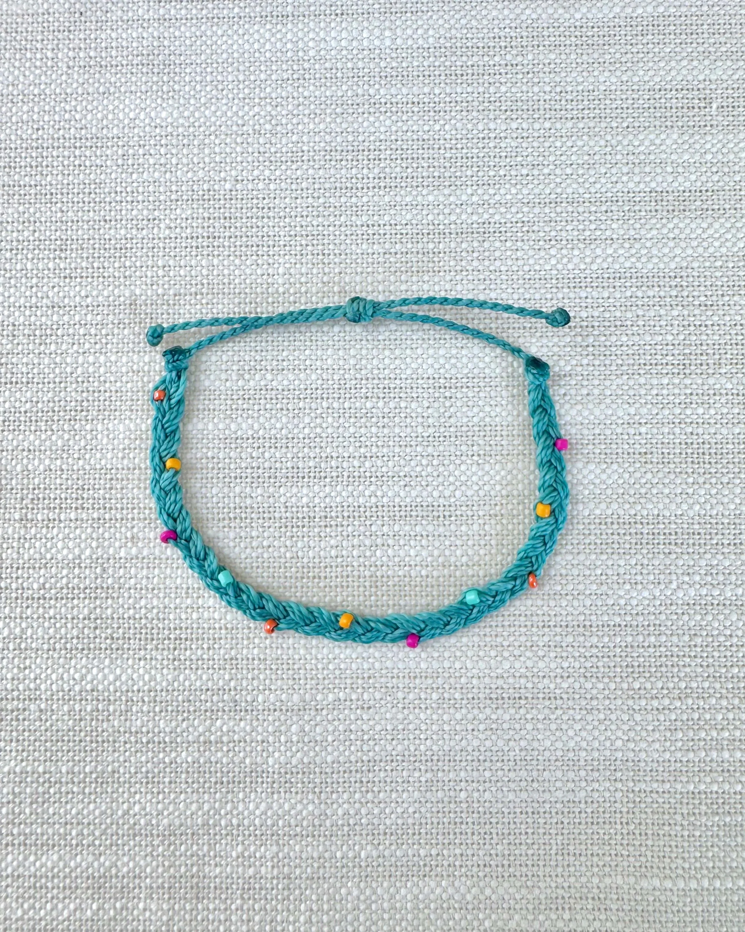 Teal, Multi Color Beaded, Thick Braided Bracelet