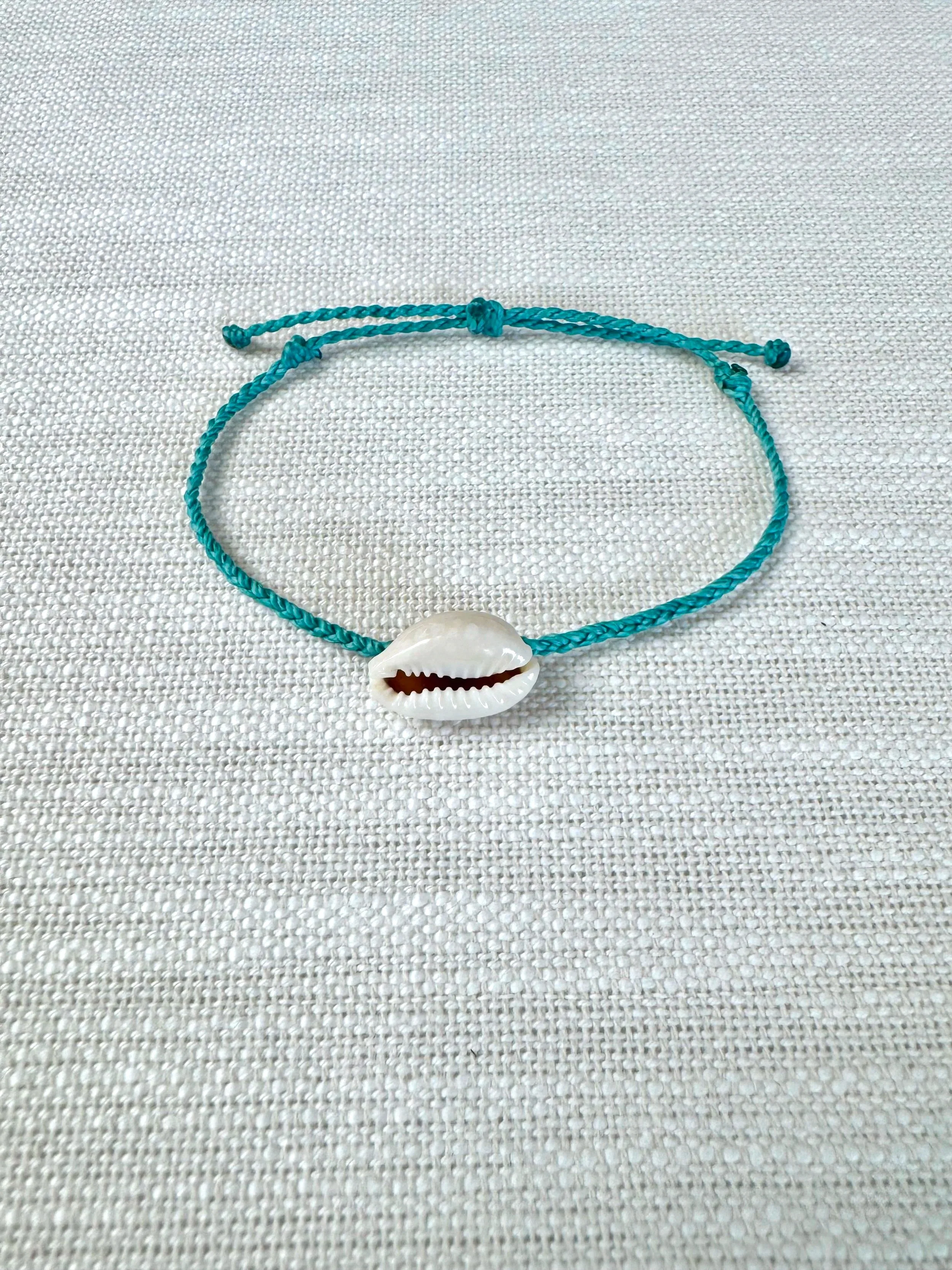 Dark Teal, Thin Braided Shell Bracelet