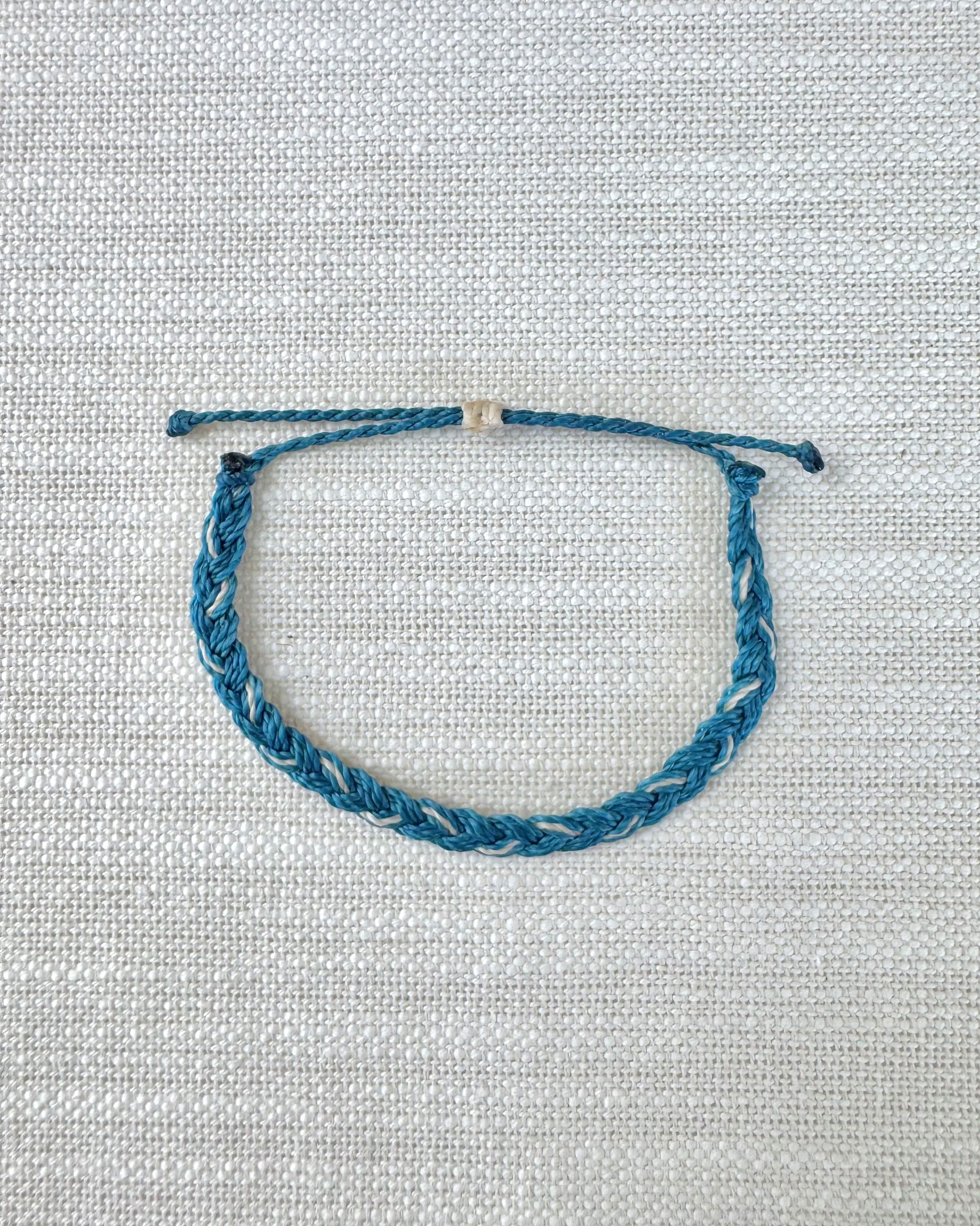 Little Fish, Navy Blue, Thick Braided Bracelet with Cream Stripe