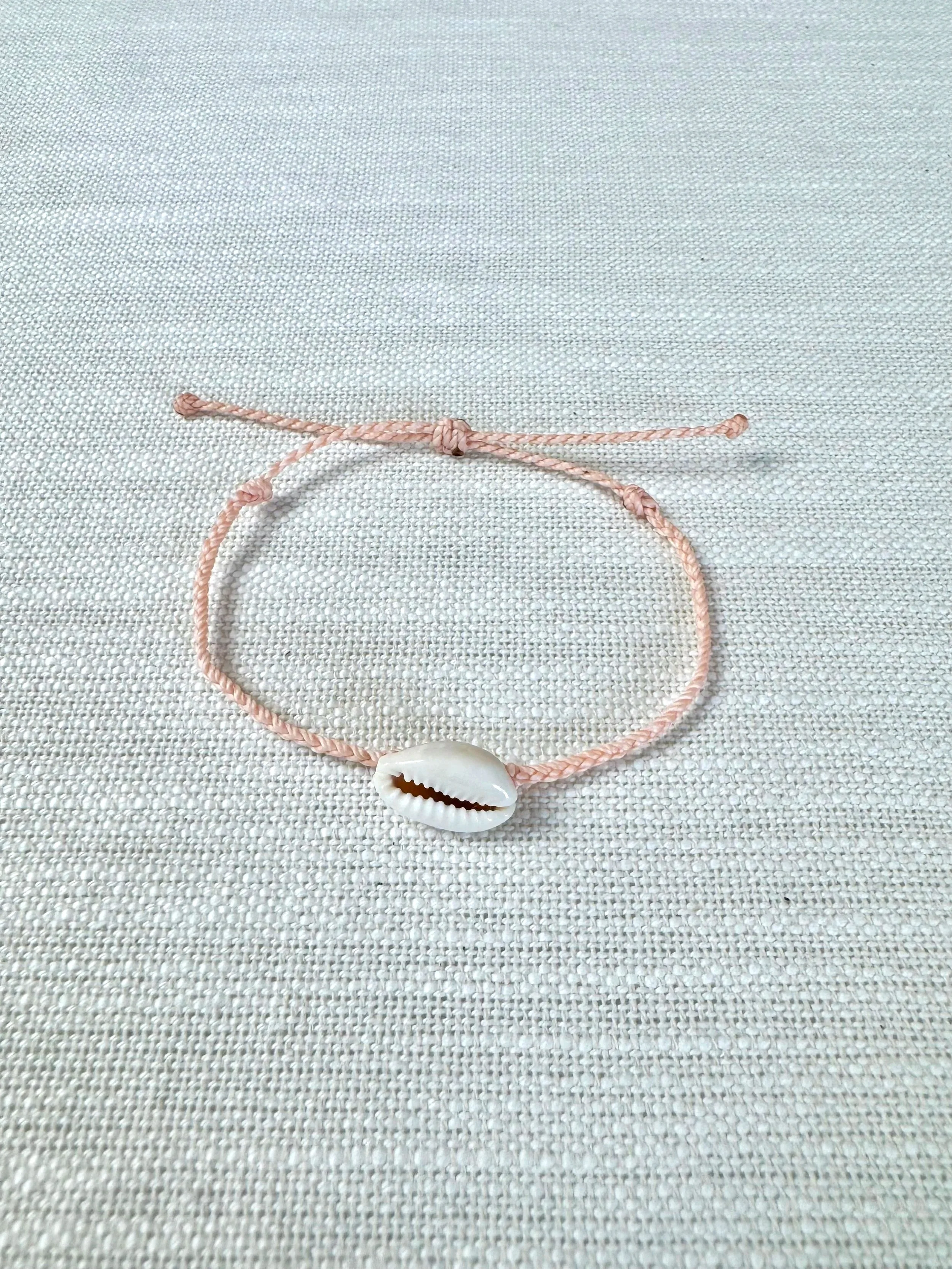 Pink, Thin Braided Shell Bracelet