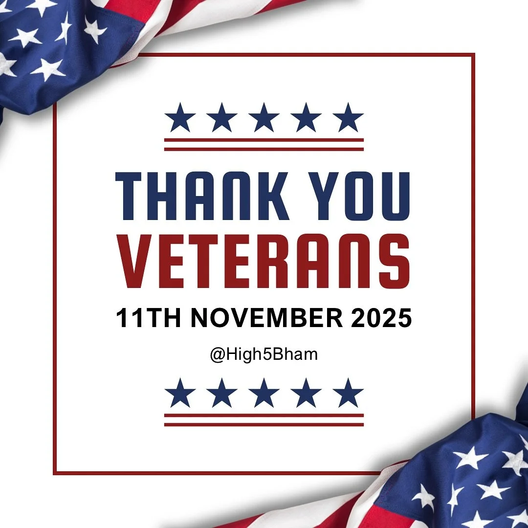 Honoring Those Who Served.
High 5 Birmingham proudly recognizes the courage and sacrifice of our nation&rsquo;s veterans. As a veteran-founded organization, service and community are at the heart of what we do.
Today, we pause to say thank you to all