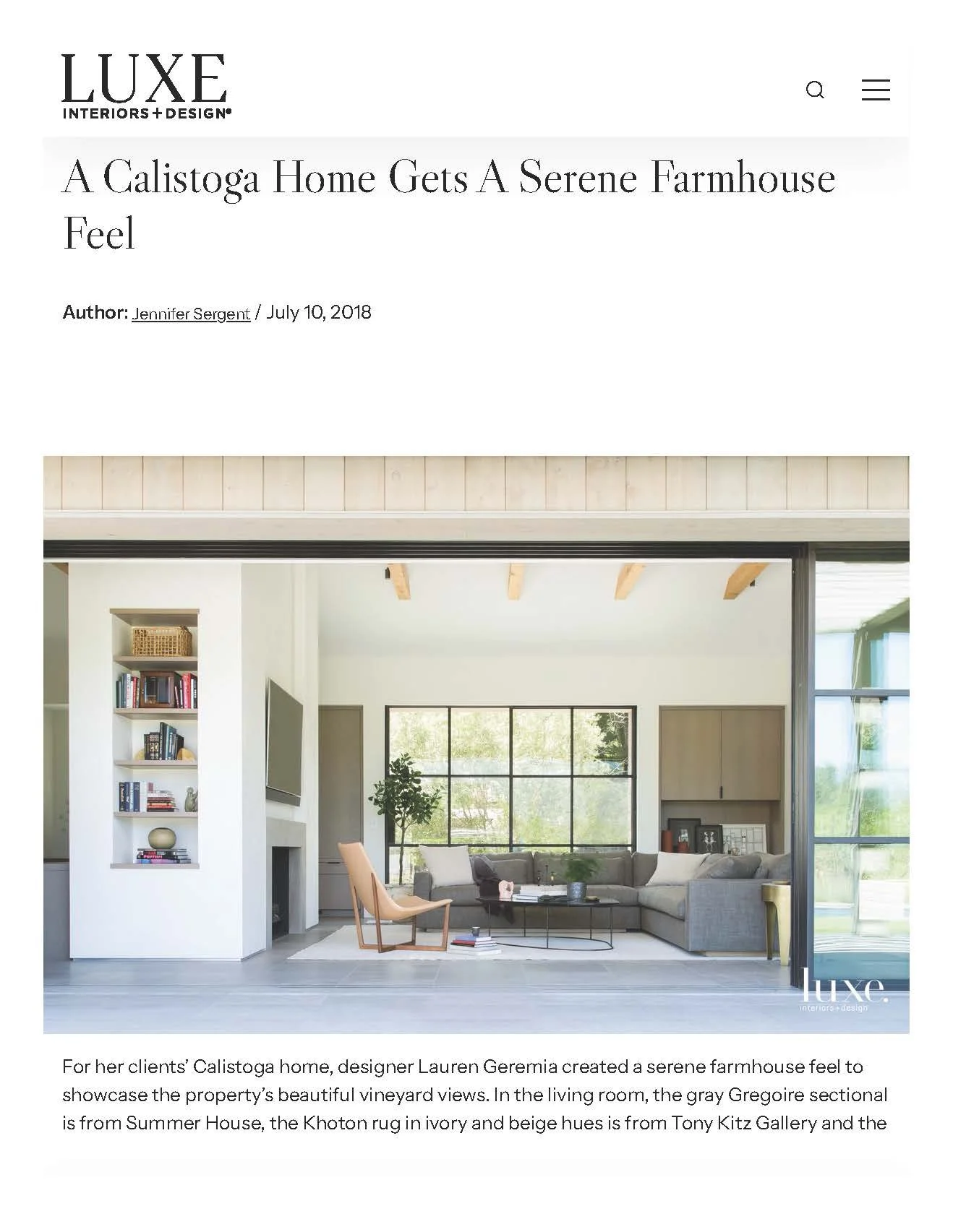 LUXE Interiors + Design: Calistoga Farmhouse Feature | Private Residence