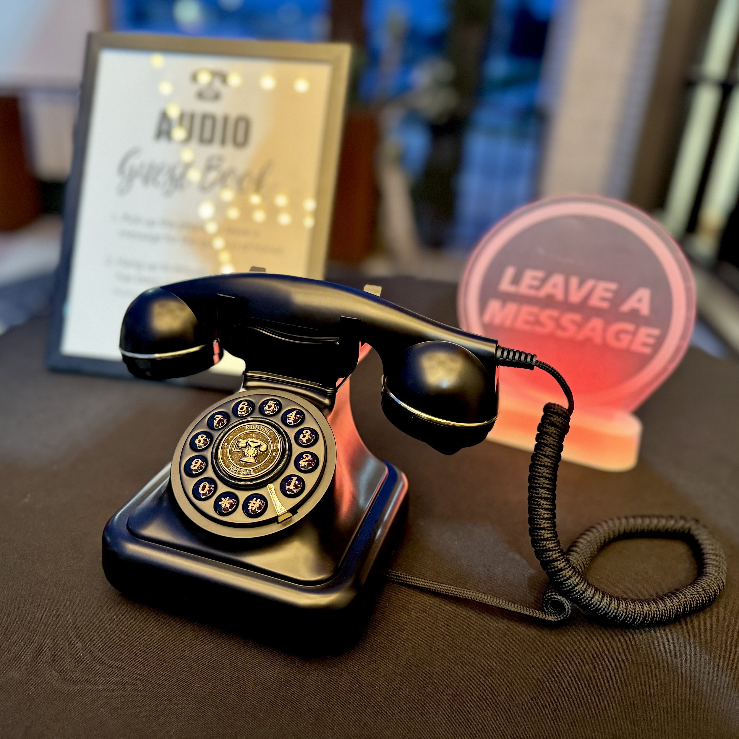 vintage style audio guest book phone at a Houston wedding