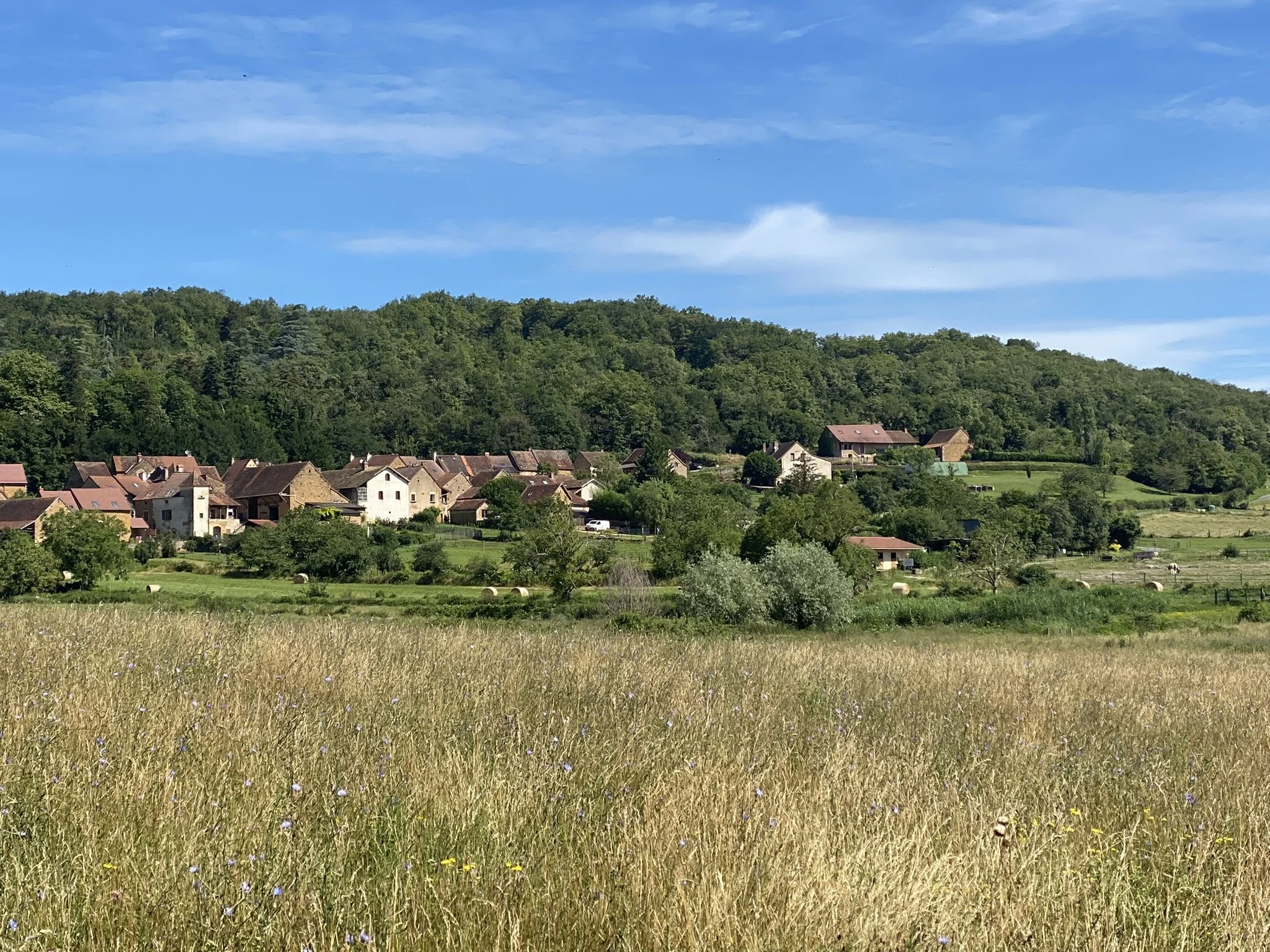Panoramic view of Burnand village and Burgundy countryside from Le Refuge