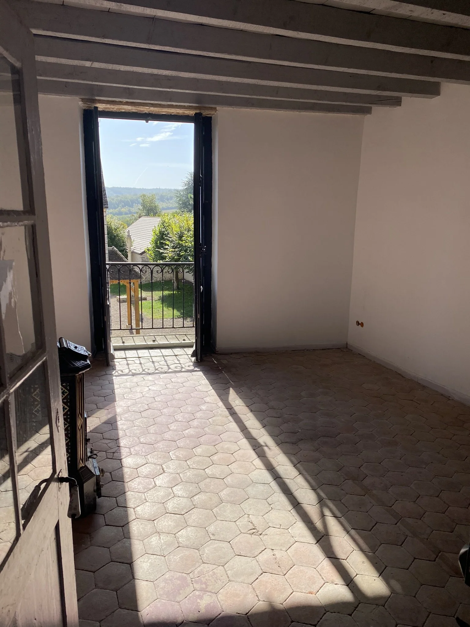 View from La Tour balcony across the garden, Saint Martin Sous Montaigu