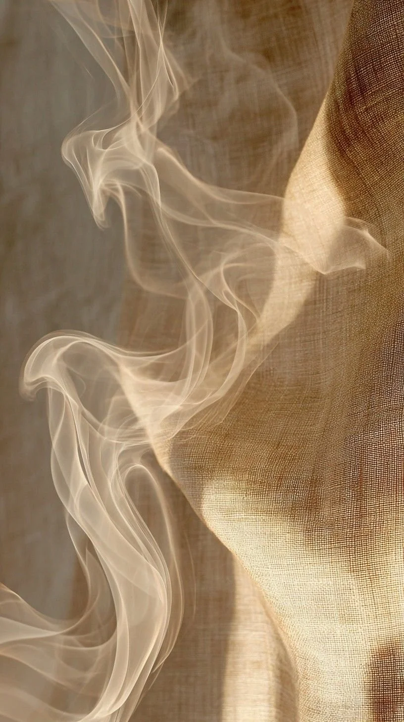 Close-up of delicate, swirling smoke against a textured beige background.