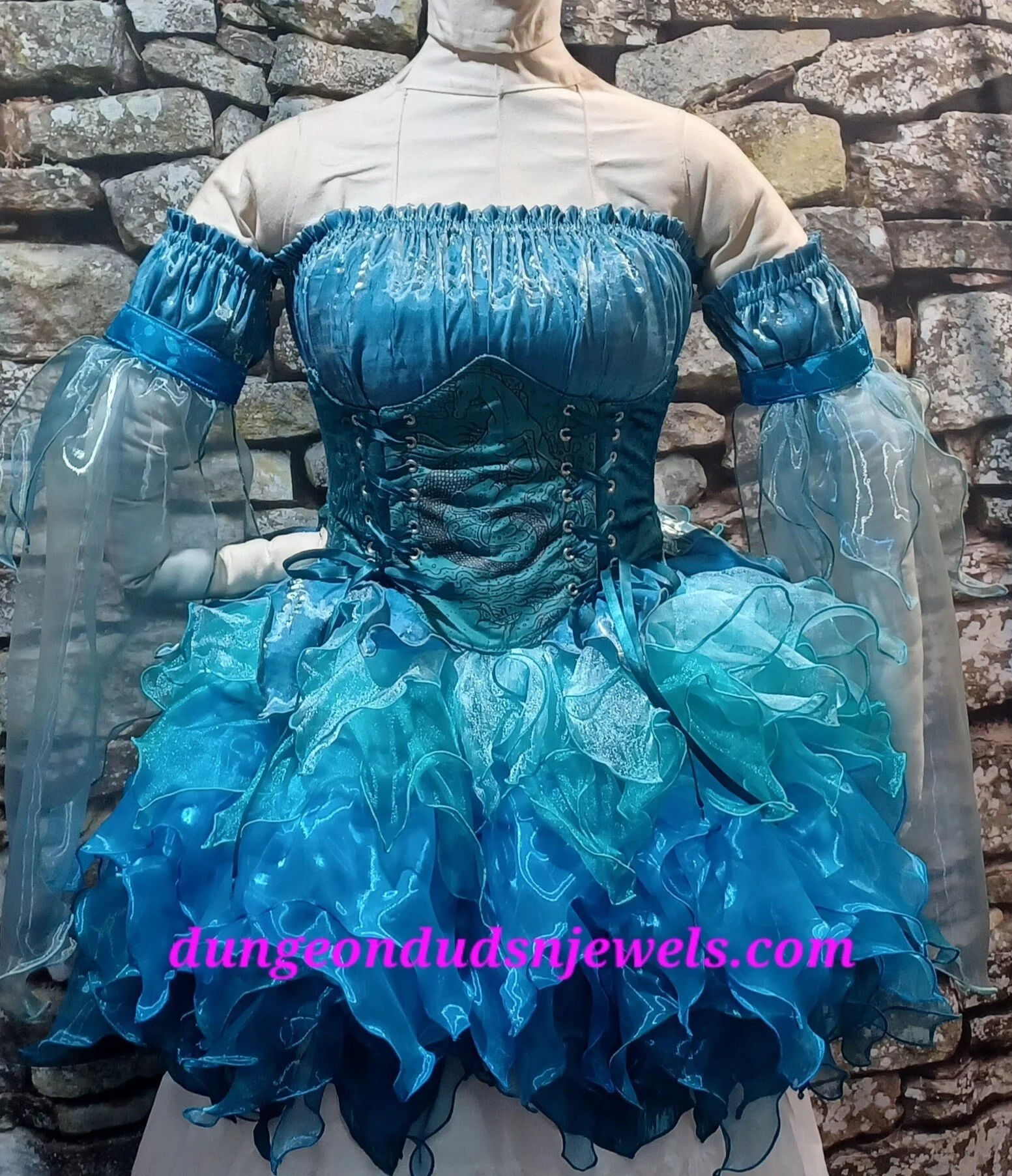 DDNJ Reversible Side Lace Underbust Corset 4 Piece Fairy Outfit Plus Custom Made Any Size Choose Your Fabric Renaissance Pirate Wench Fairy Witch Steampunk Cosplay LARP Dress S M L XL 1X 2X 3X 4X 5X